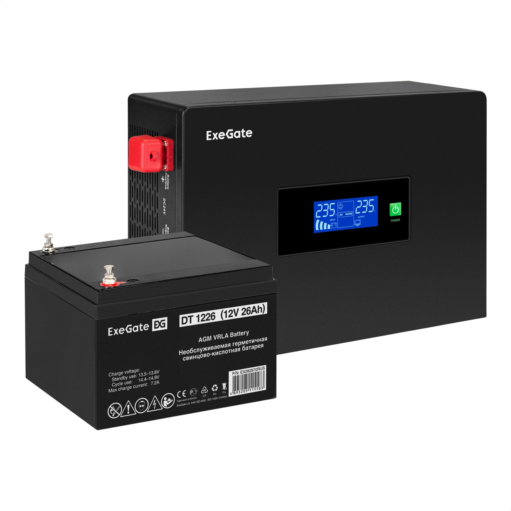 Комплект ИБП ExeGate IdealSine SR-1000.LCD.2SH + Батарея 26Aч, 1 шт. (ИБП  + АКБ , 1шт.)