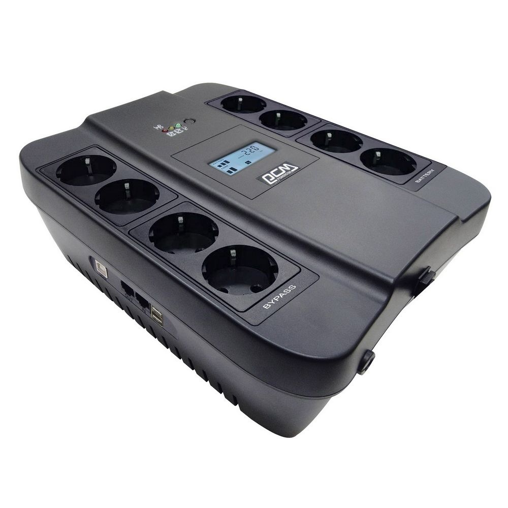 Источник бесперебойного питания Powercom Back-UPS SPIDER, Line-Interactive, LCD, AVR, 550VA/330W, 8xSchuko outlets (4 surge & 4 batt), USB, black (1456259)