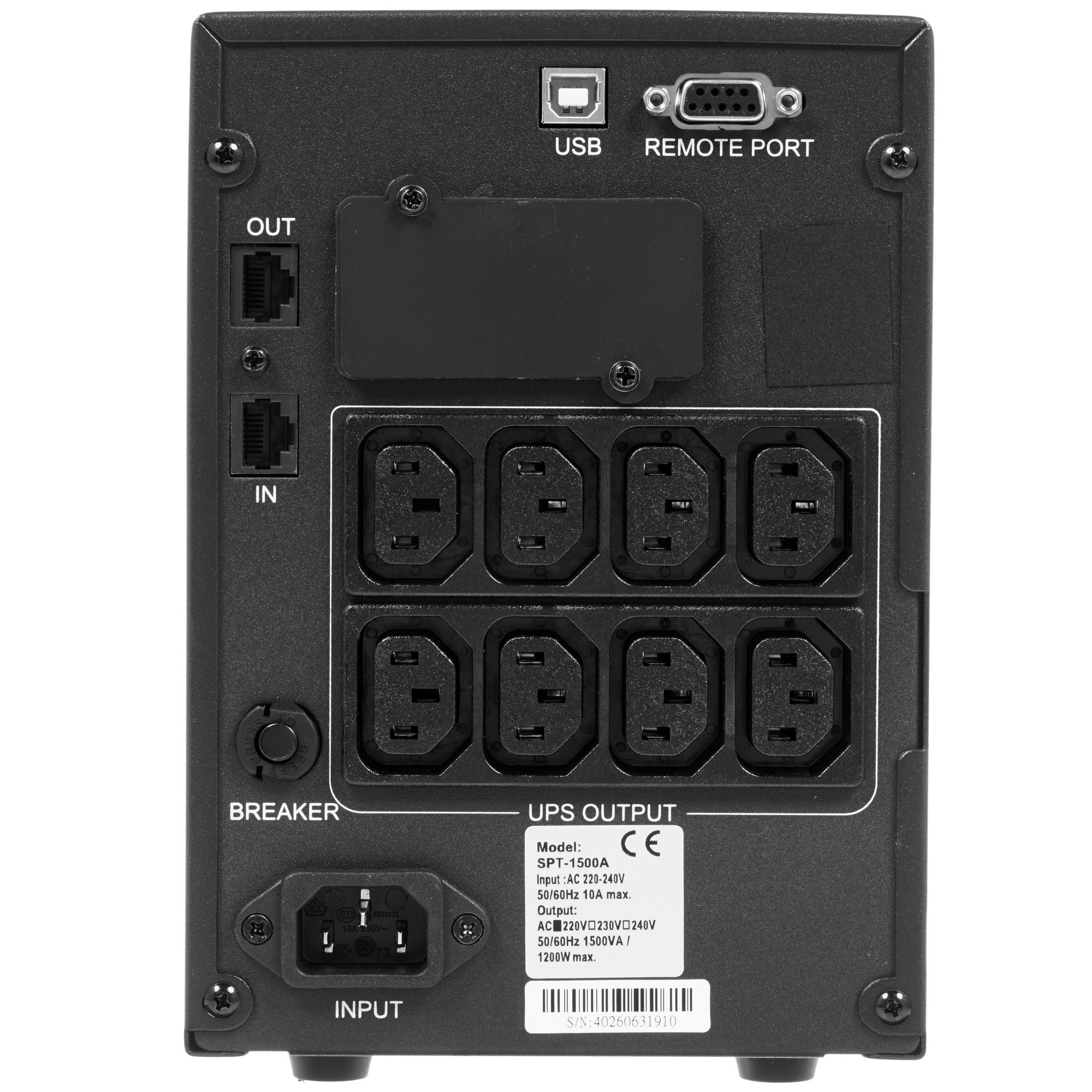 Источник бесперебойного питания Powercom Smart King Pro+ SPT-1500, Line-Interactive, LCD, 1500VA/1200W, Tower,  8*IEC320-C13, SNMP Slot, black (1152565)