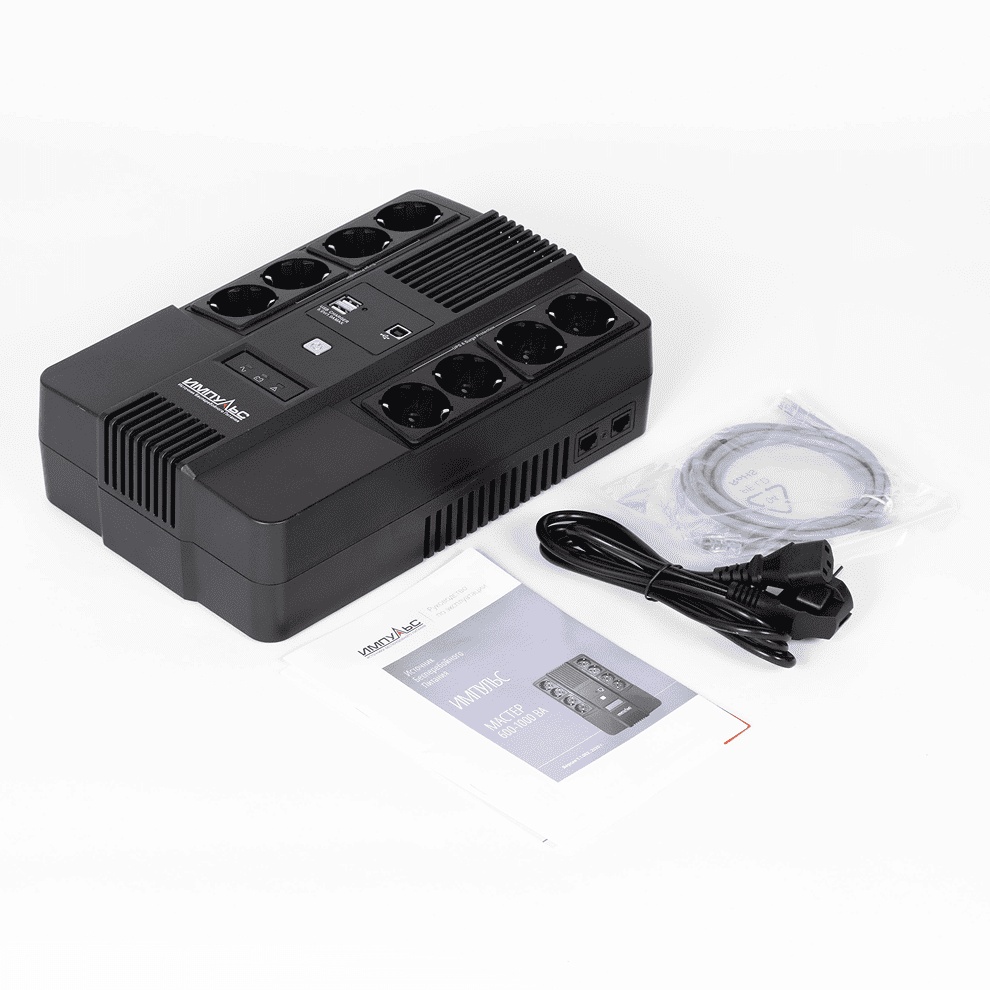 ИБП МАСТЕР 800, 800/480 ВА/Вт, LED, USB, RJ11/RJ45, SCHUKOx8 Импульс MT80103