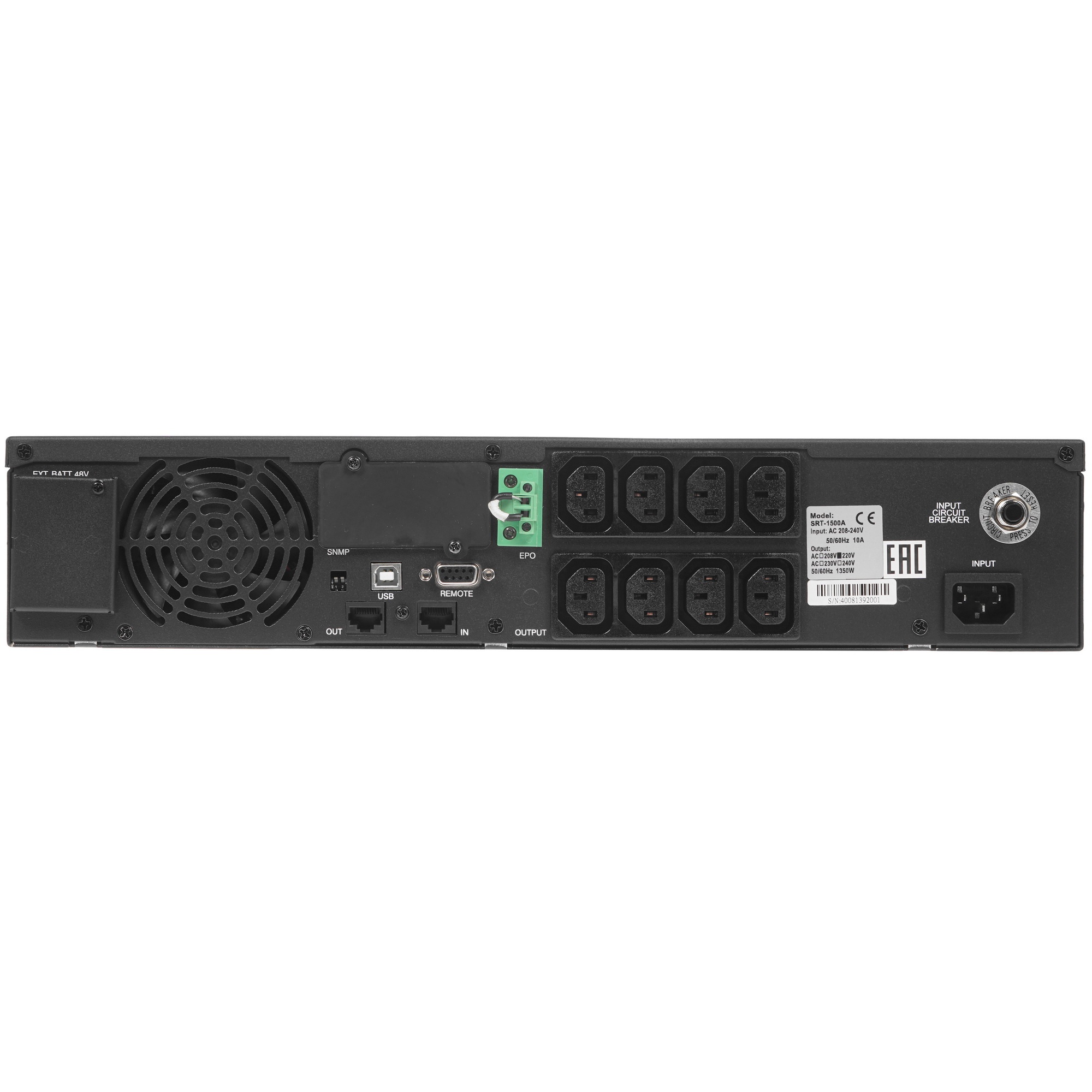 Источник бесперебойного питания Powercom Smart-UPS SMART RT, Line-Interactive, 1500VA/1350W, Rack/Tower, 8*IEC320-C13 (8 batt), Serial+USB, SNMP Slot, подкл. доп. Батарей (1157679)