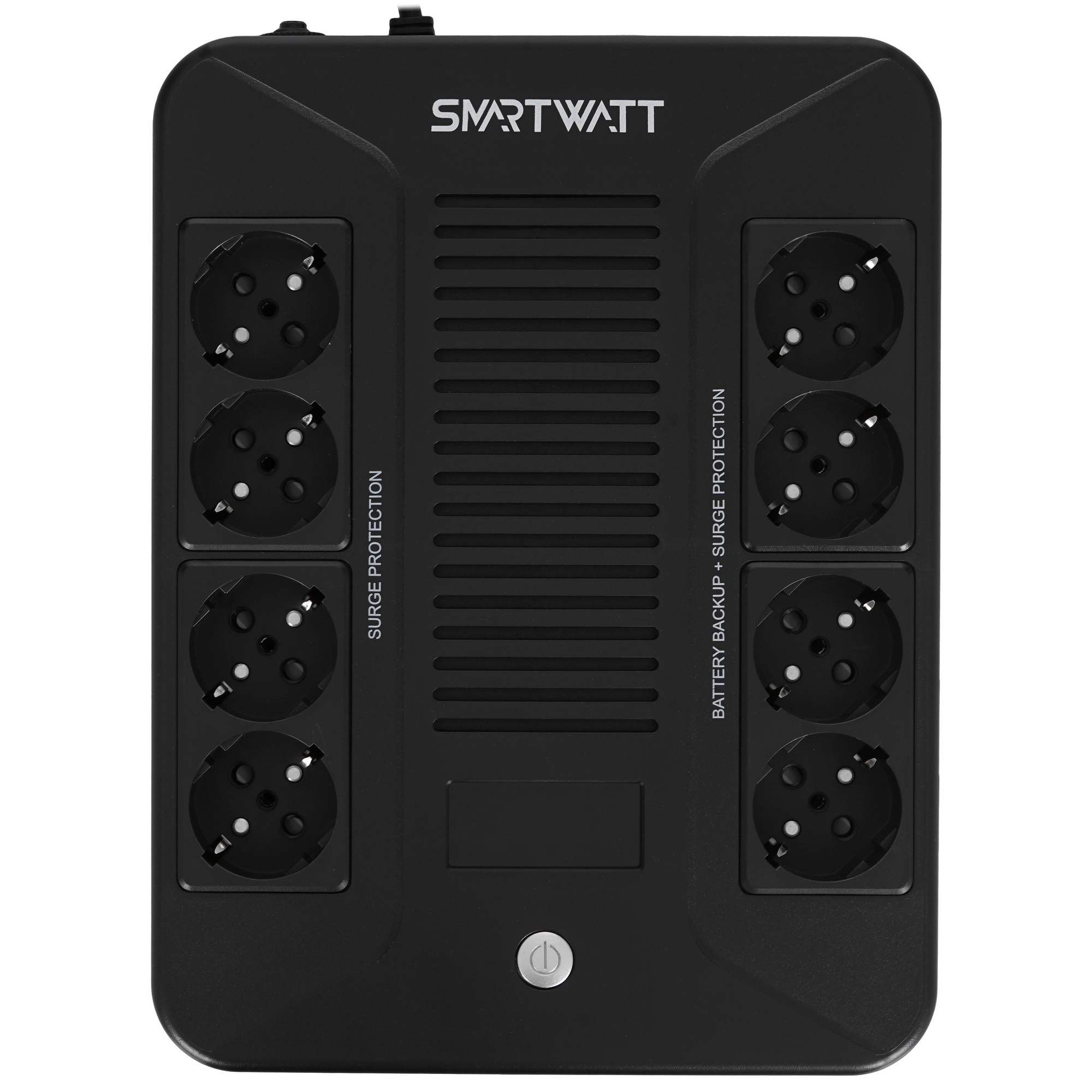 Источник бесперебойного питания SMARTWATT ИБП линейно-интерактивный, 800/480 ВА/Вт, напольный/настенный, LCD дисплей, Schuko CEE7/4 - 8 шт. (4 шт. с резервным питанием, 4 шт. - сетевой фильтр)