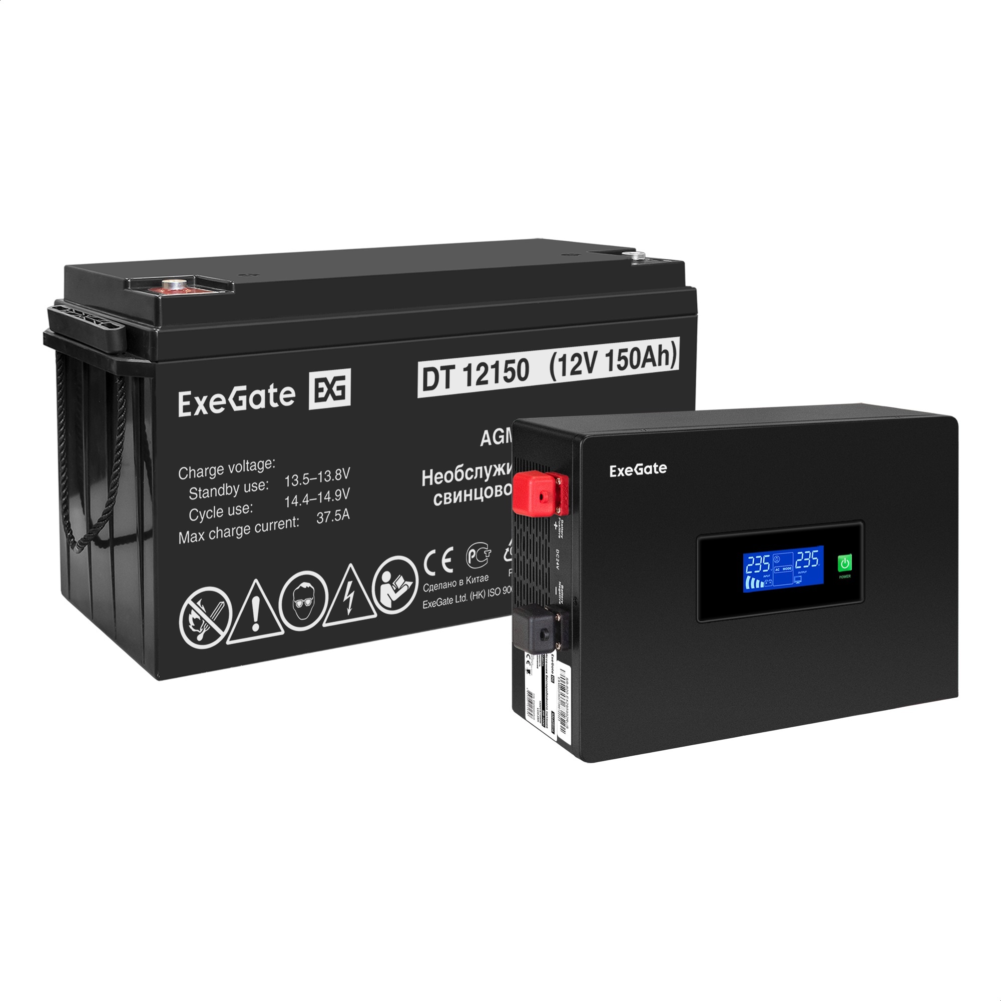 Комплект ИБП ExeGate IdealSine SR-1000.LCD.2SH + Батарея 150Aч, 1 шт. (ИБП  + АКБ , 1шт.)