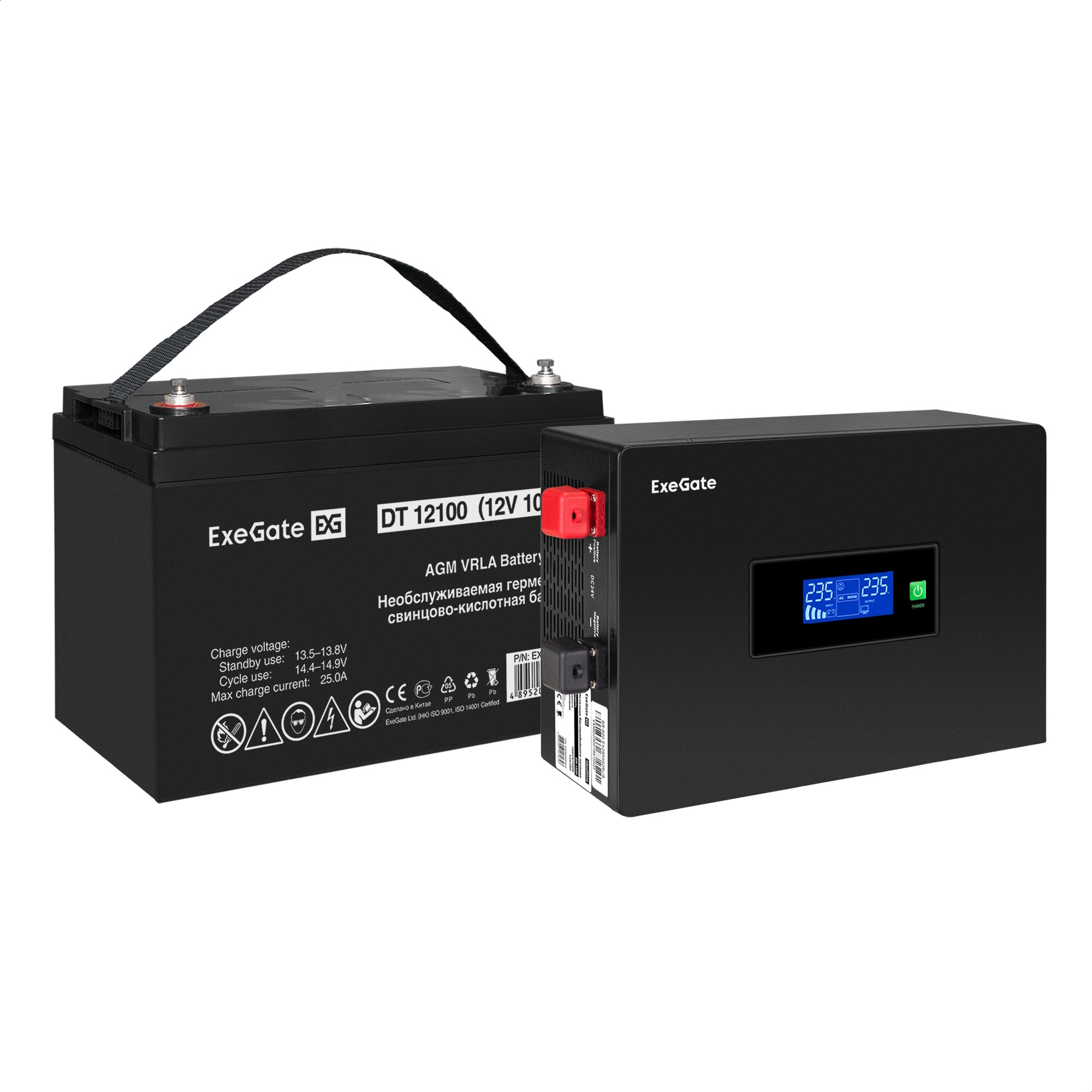 Комплект ИБП ExeGate IdealSine SR-1000.LCD.2SH + Батарея 100Aч, 1 шт. (ИБП  + АКБ , 1шт.)