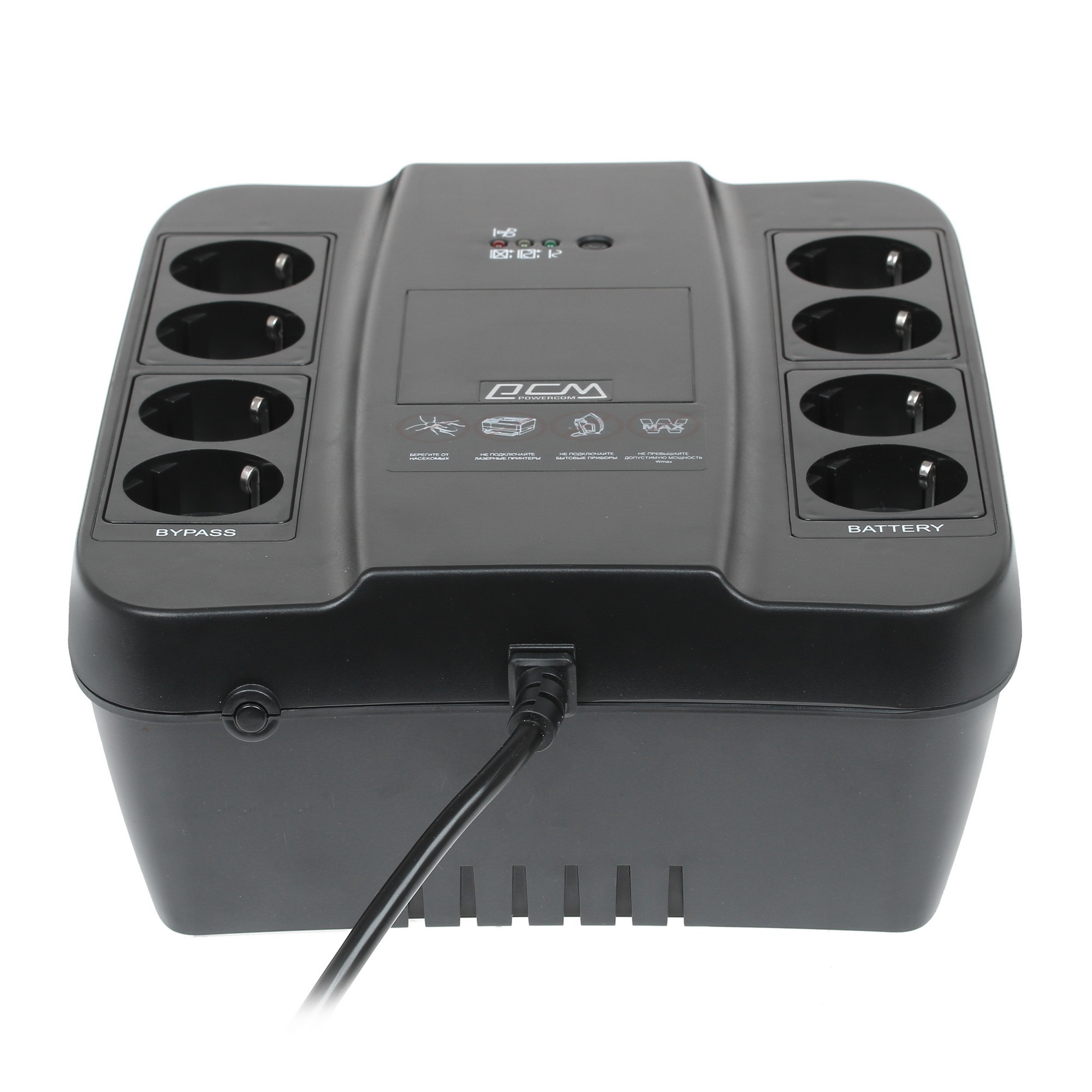 Источник бесперебойного питания Powercom Back-UPS SPIDER, OffLine, 850VA/510W, Tower, 8xSchuko outlets (4 surge & 4 batt) (332715)