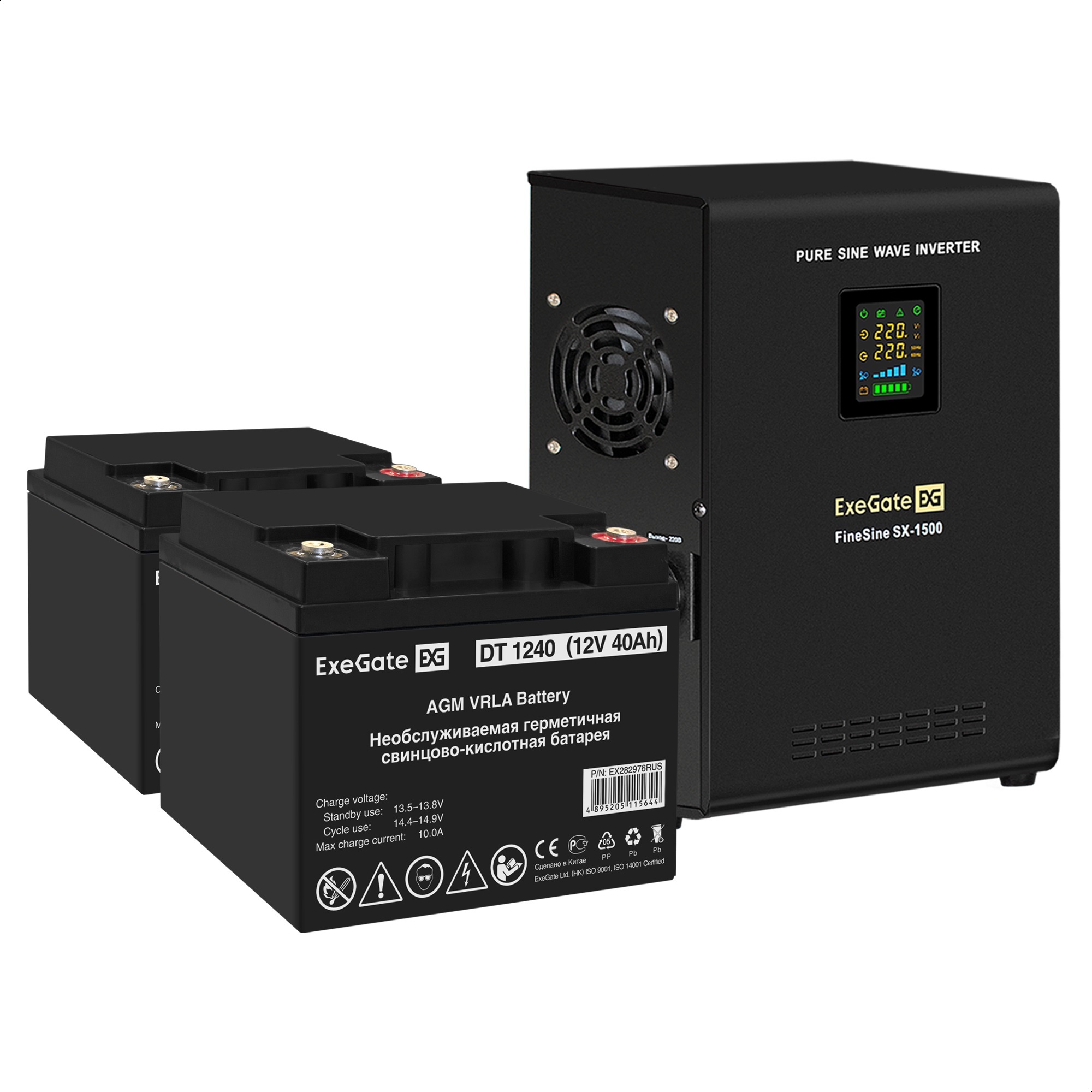 Комплект ИБП ExeGate FineSine SX-1500.LCD.AVR.2SH + Батарея 40Aч, 2 шт. (ИБП  + АКБ , 2шт.)