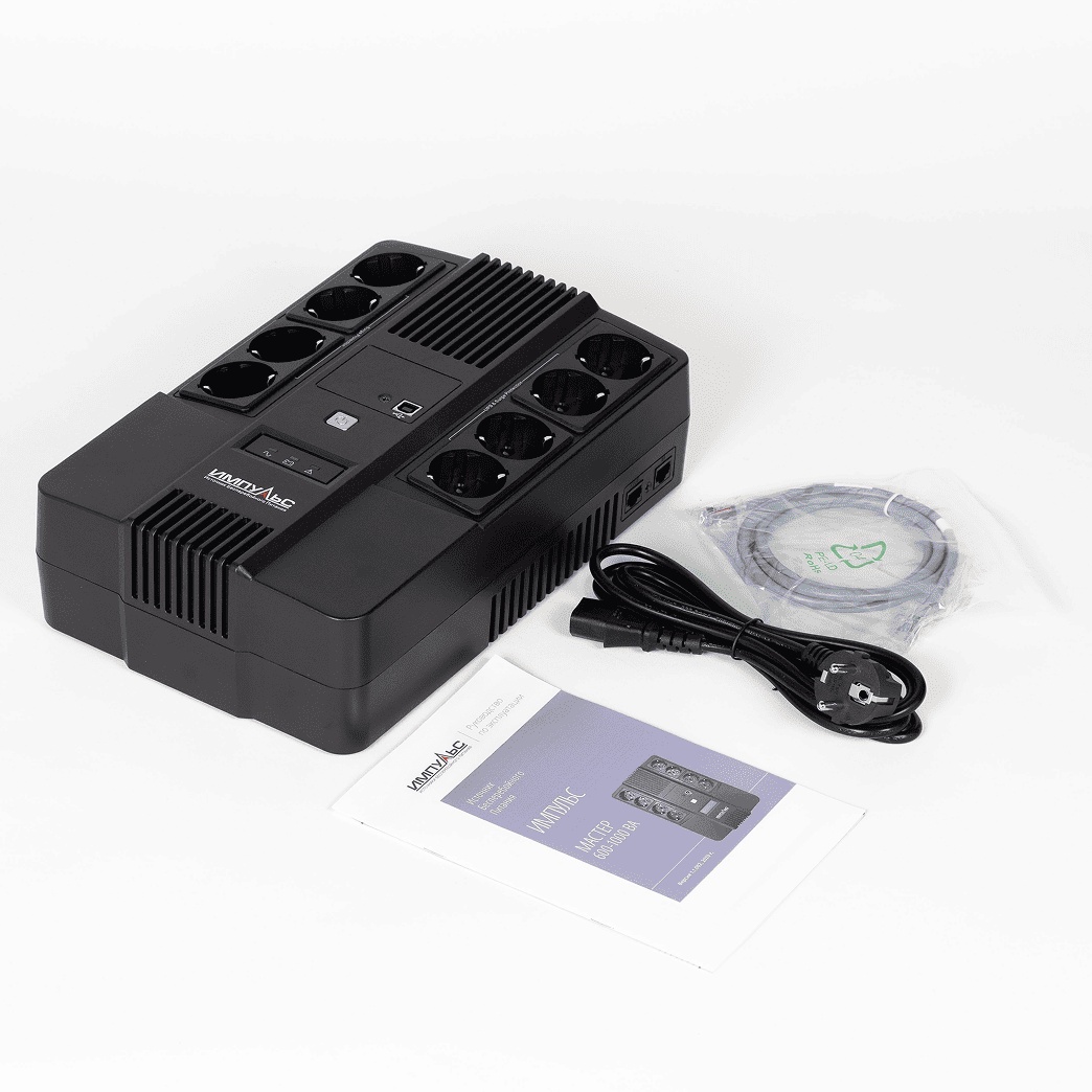 ИБП МАСТЕР 1000, 1000/600 ВА/Вт, LED, USB, RJ11/RJ45, SCHUKOx8 Импульс MT10201