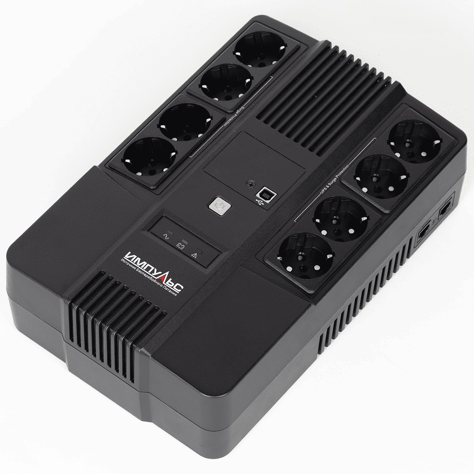 ИБП МАСТЕР 1000, 1000/600 ВА/Вт, LED, USB, RJ11/RJ45, SCHUKOx8 Импульс MT10201
