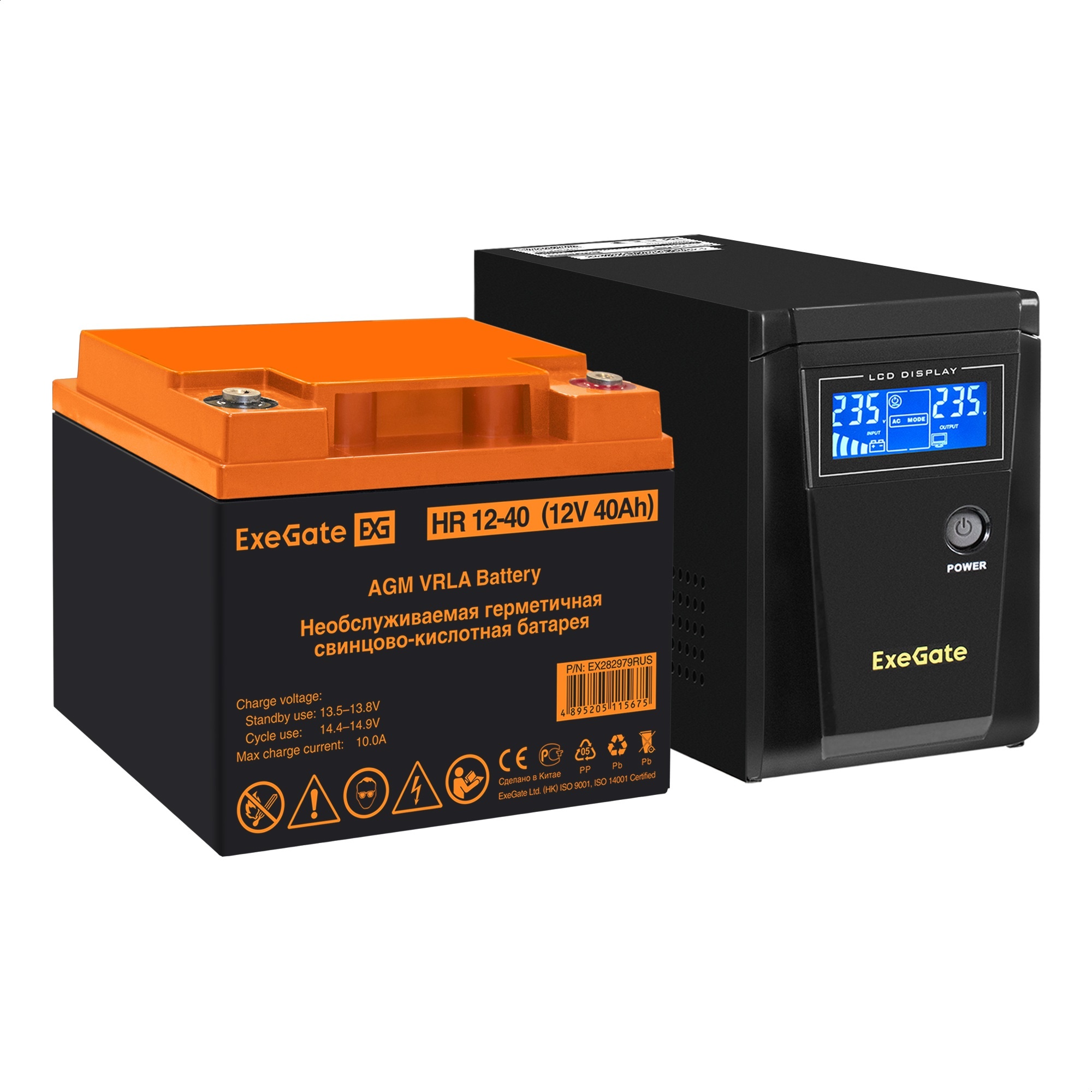 Комплект ИБП ExeGate SineTower SZ-600.LCD.AVR.1SH + Батарея 40Aч, 1 шт. (ИБП  + АКБ , 1шт.)