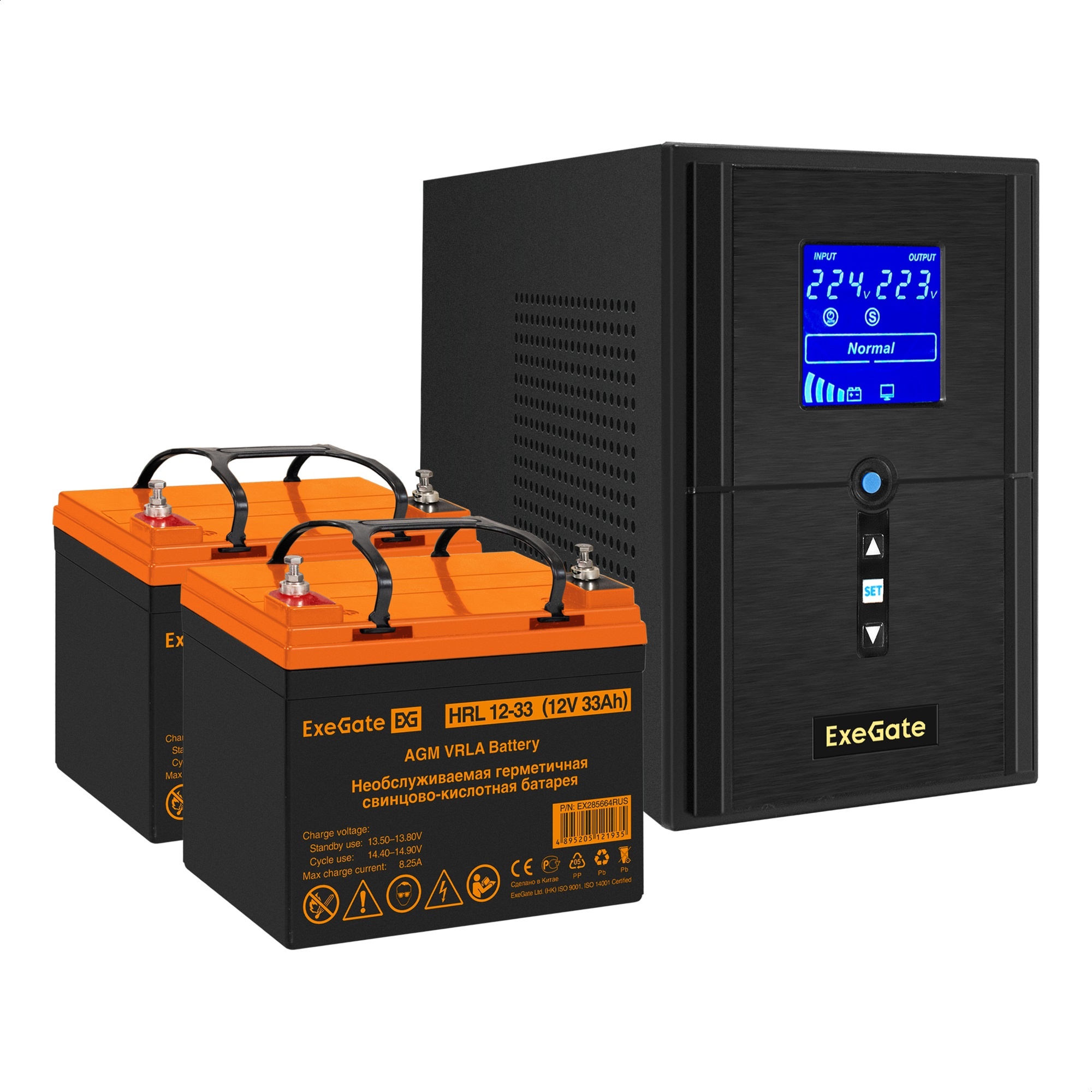 Комплект ИБП ExeGate SineTower SZ-1000.LCD.AVR.2SH.1C13.USB + Батарея 33Aч, 2 шт. (ИБП  + АКБ , 2шт.)