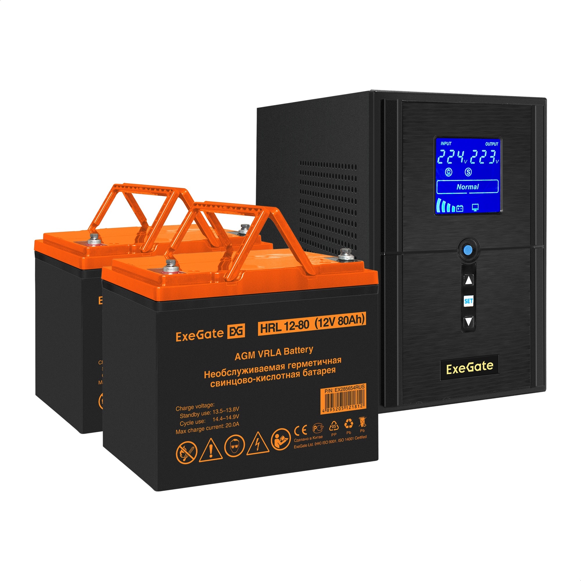 Комплект ИБП ExeGate SineTower SZ-1500.LCD.AVR.2SH.1C13.USB + Батарея 80Aч, 2 шт. (ИБП  + АКБ , 2шт.)