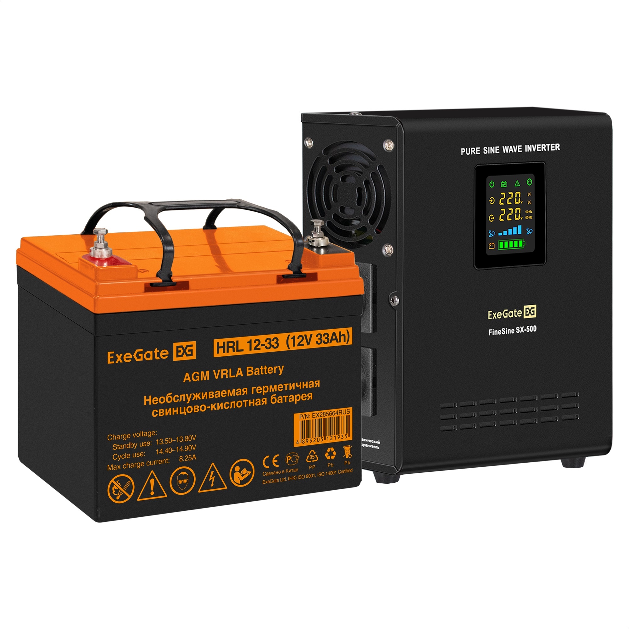 Комплект ИБП ExeGate FineSine SX-500.LCD.AVR.2SH + Батарея 33Aч, 1 шт. (ИБП  + АКБ , 1шт.)
