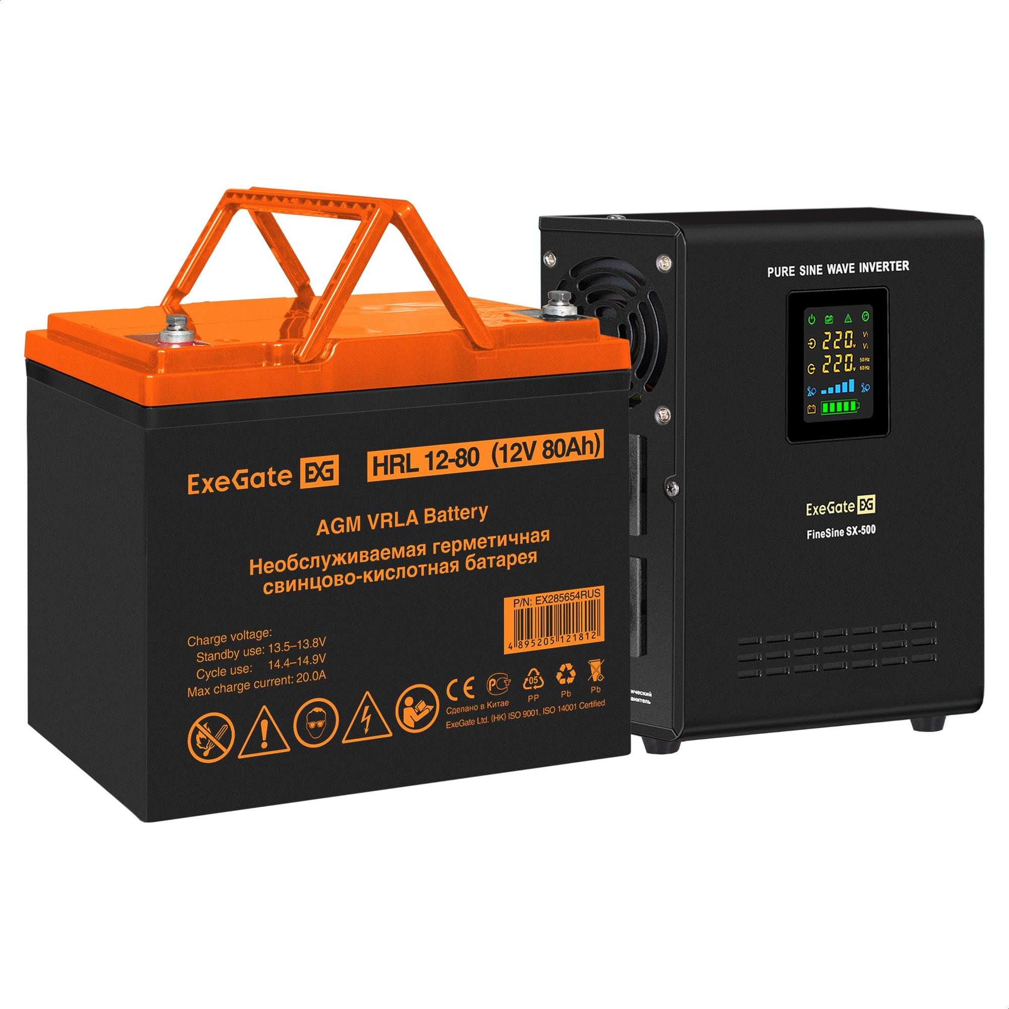 Комплект ИБП ExeGate FineSine SX-500.LCD.AVR.2SH + Батарея 80Aч, 1 шт. (ИБП + АКБ , 1шт.)