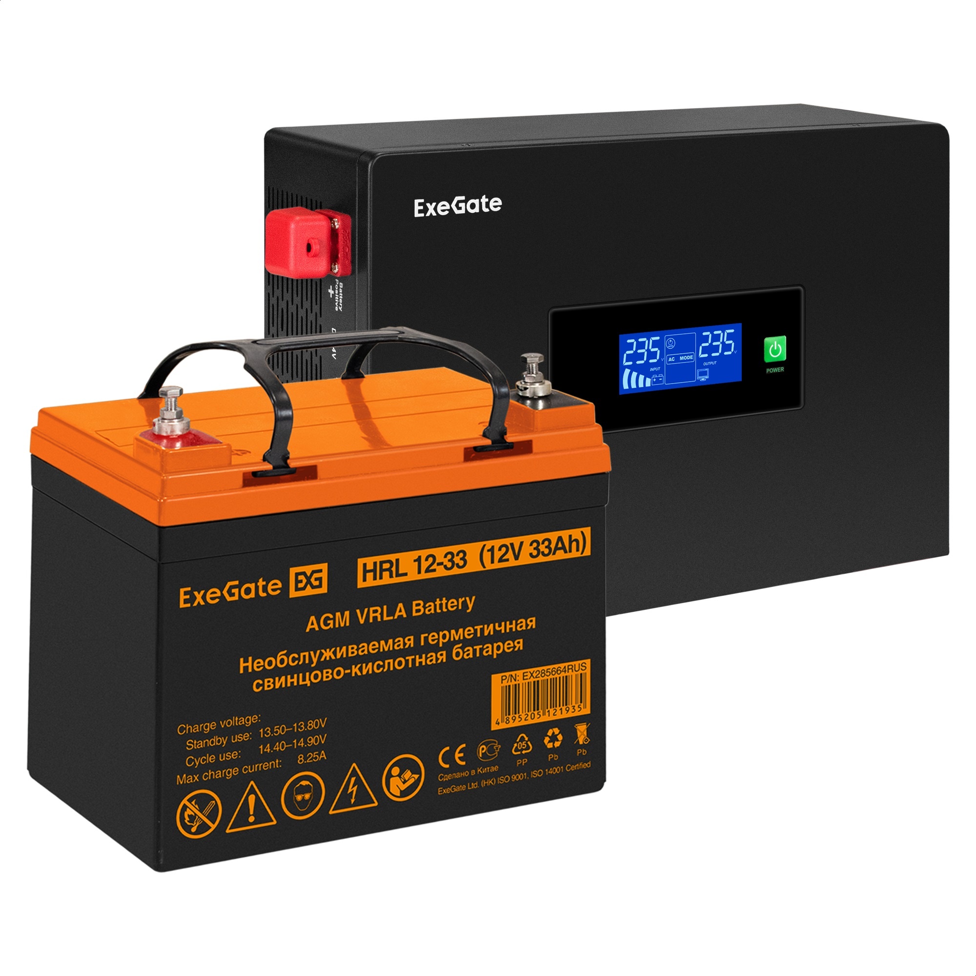 Комплект ИБП ExeGate IdealSine SR-600.LCD.2SH + Батарея 33Aч, 1 шт. (ИБП  + АКБ , 1шт.)