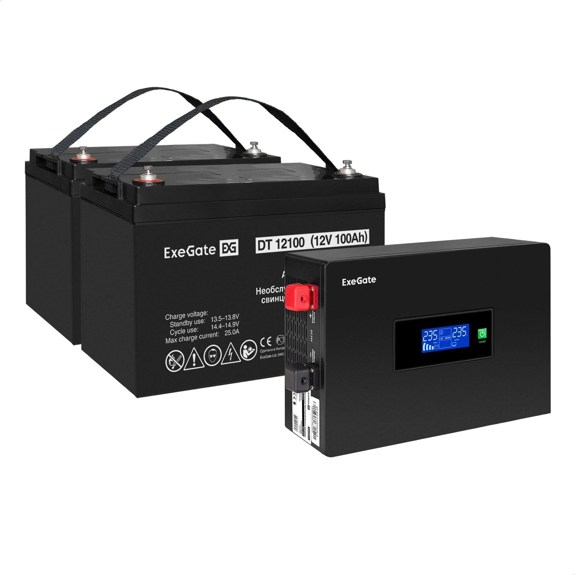 Комплект ИБП ExeGate IdealSine SR-1500.LCD.2SH + Батарея 100Aч, 2 шт. (ИБП  + АКБ , 2шт.)