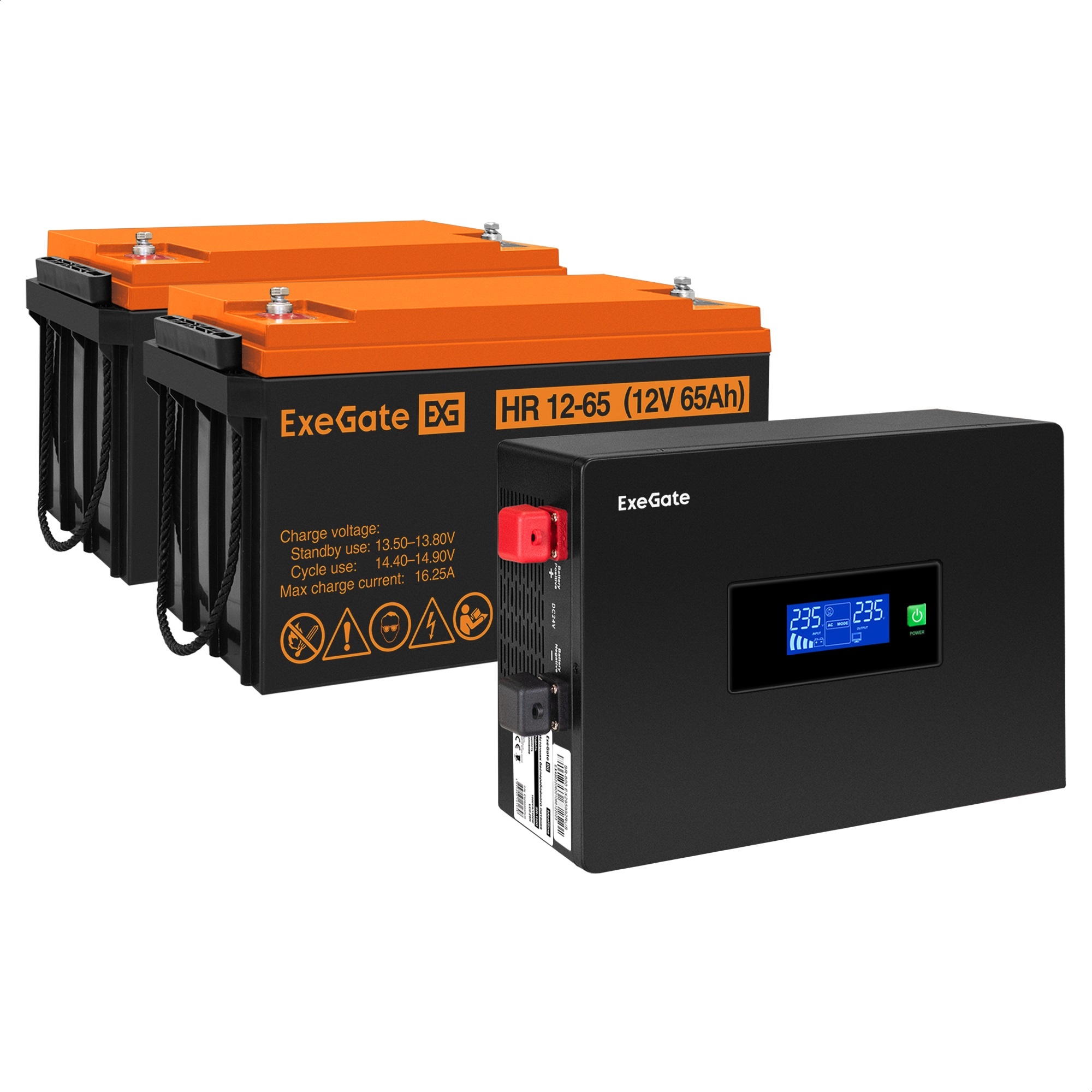 Комплект ИБП ExeGate IdealSine SR-1500.LCD.2SH + Батарея 65Aч, 2 шт. (ИБП  + АКБ , 2шт.)