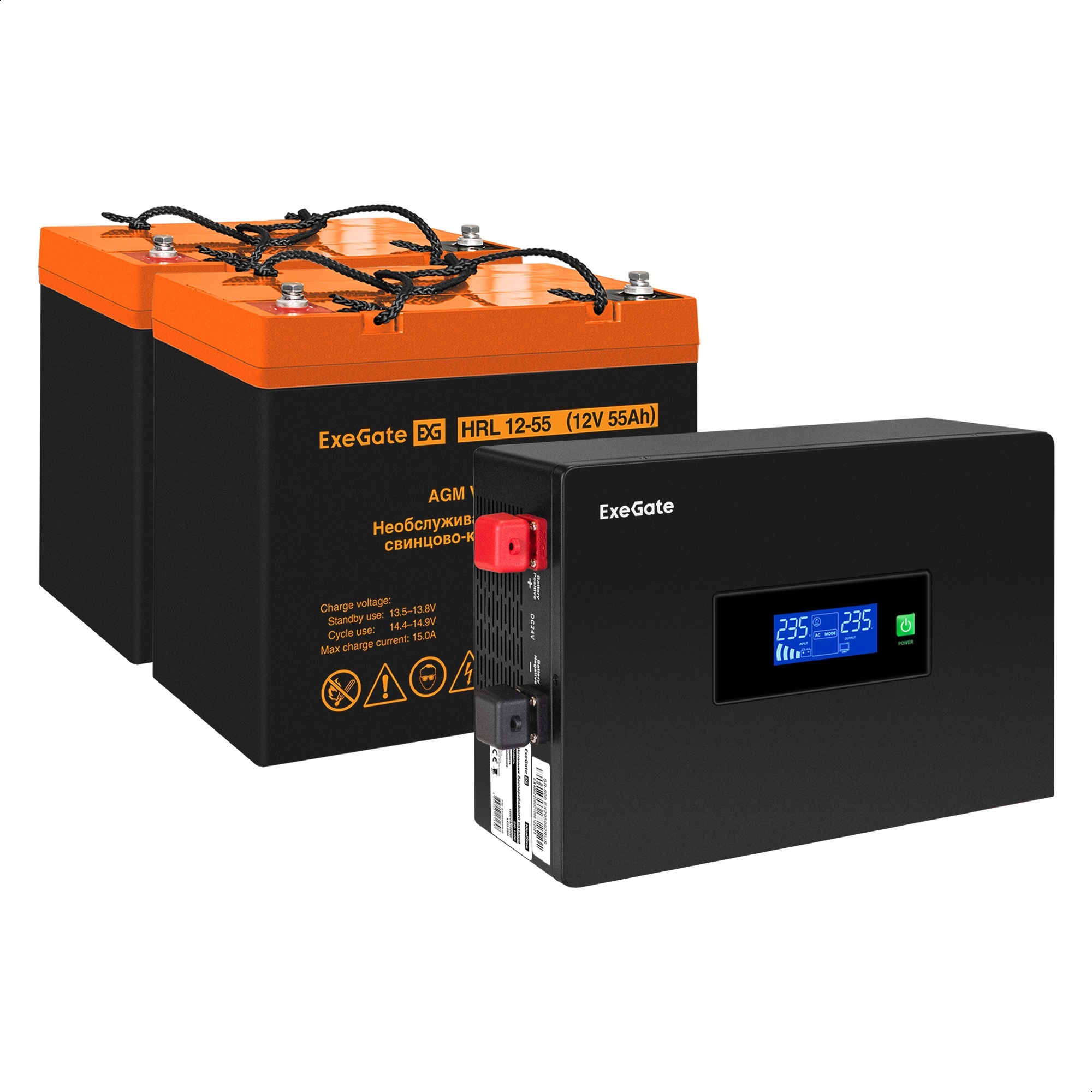Комплект ИБП ExeGate IdealSine SR-1500.LCD.2SH + Батарея 55Aч, 2 шт. (ИБП  + АКБ , 2шт.)
