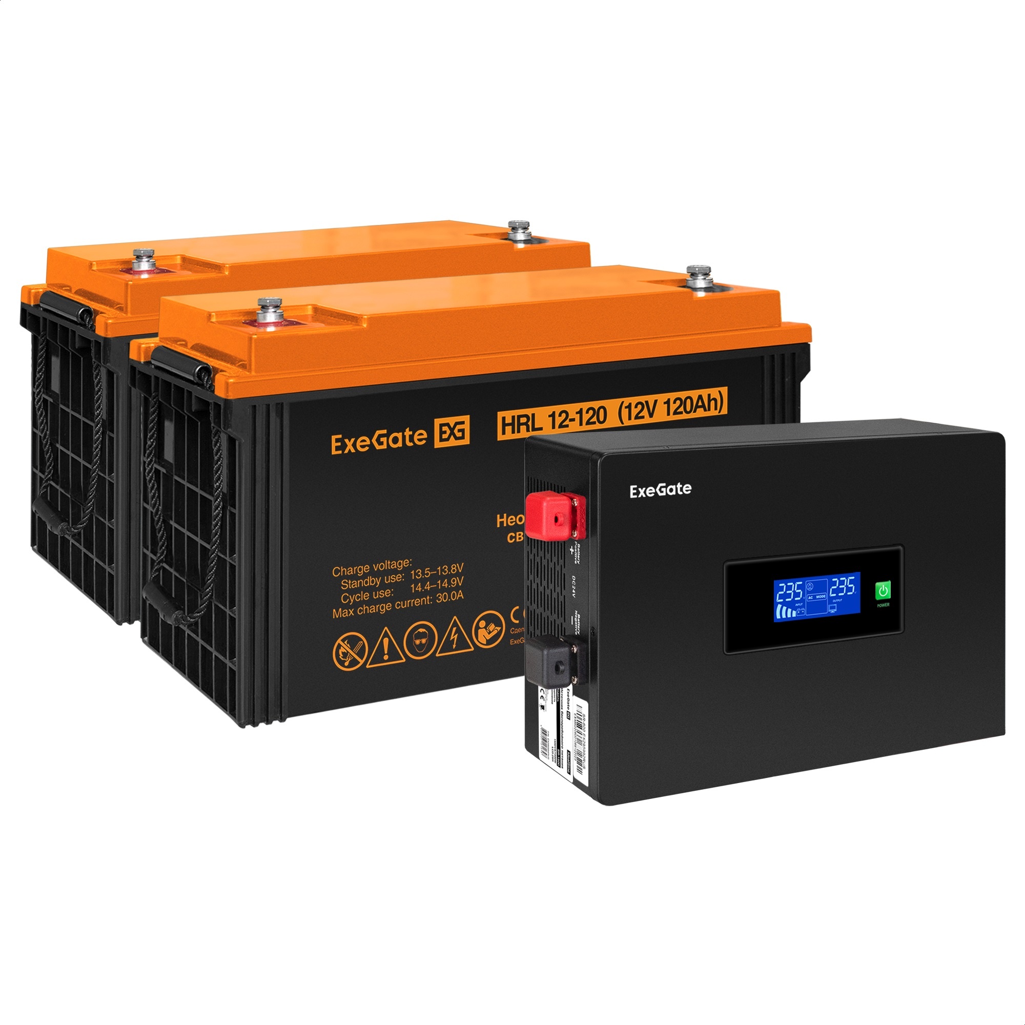 Комплект ИБП ExeGate IdealSine SR-1500.LCD.2SH + Батарея 120Aч, 2 шт. (ИБП  + АКБ , 2шт.)
