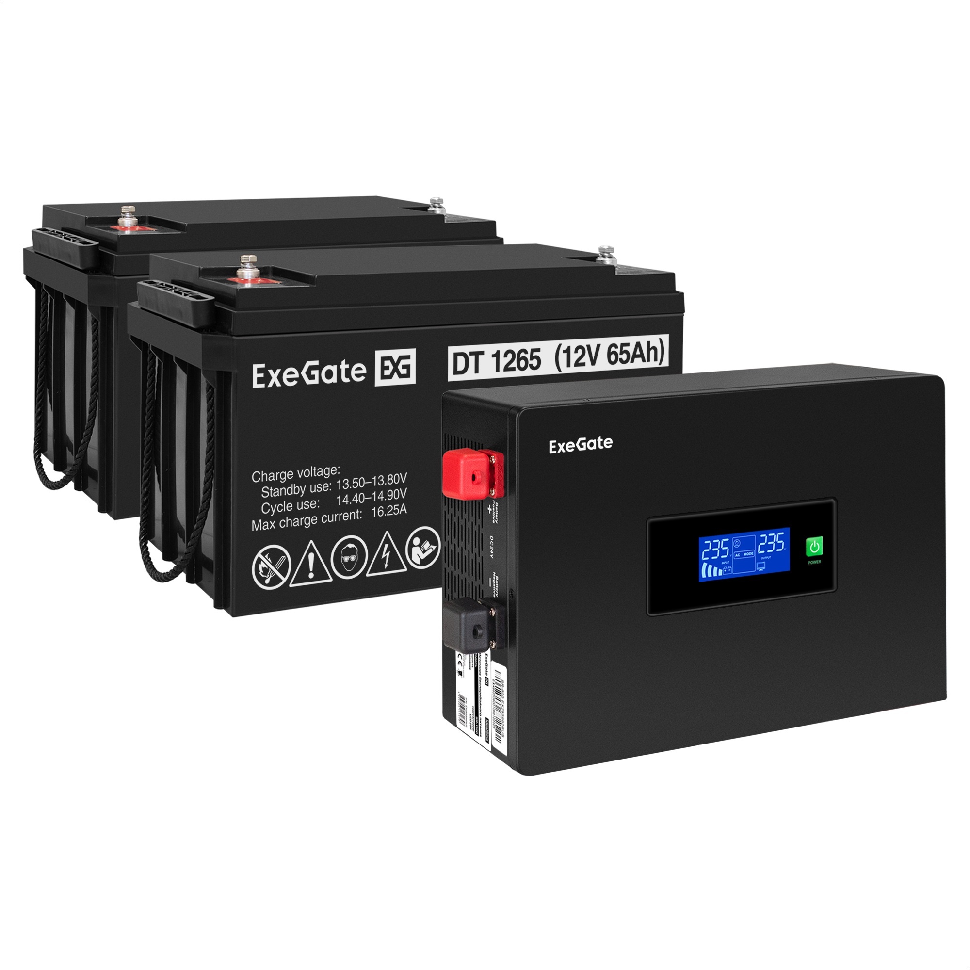 Комплект ИБП ExeGate IdealSine SR-1500.LCD.2SH + Батарея 65Aч, 2 шт. (ИБП  + АКБ , 2шт.)