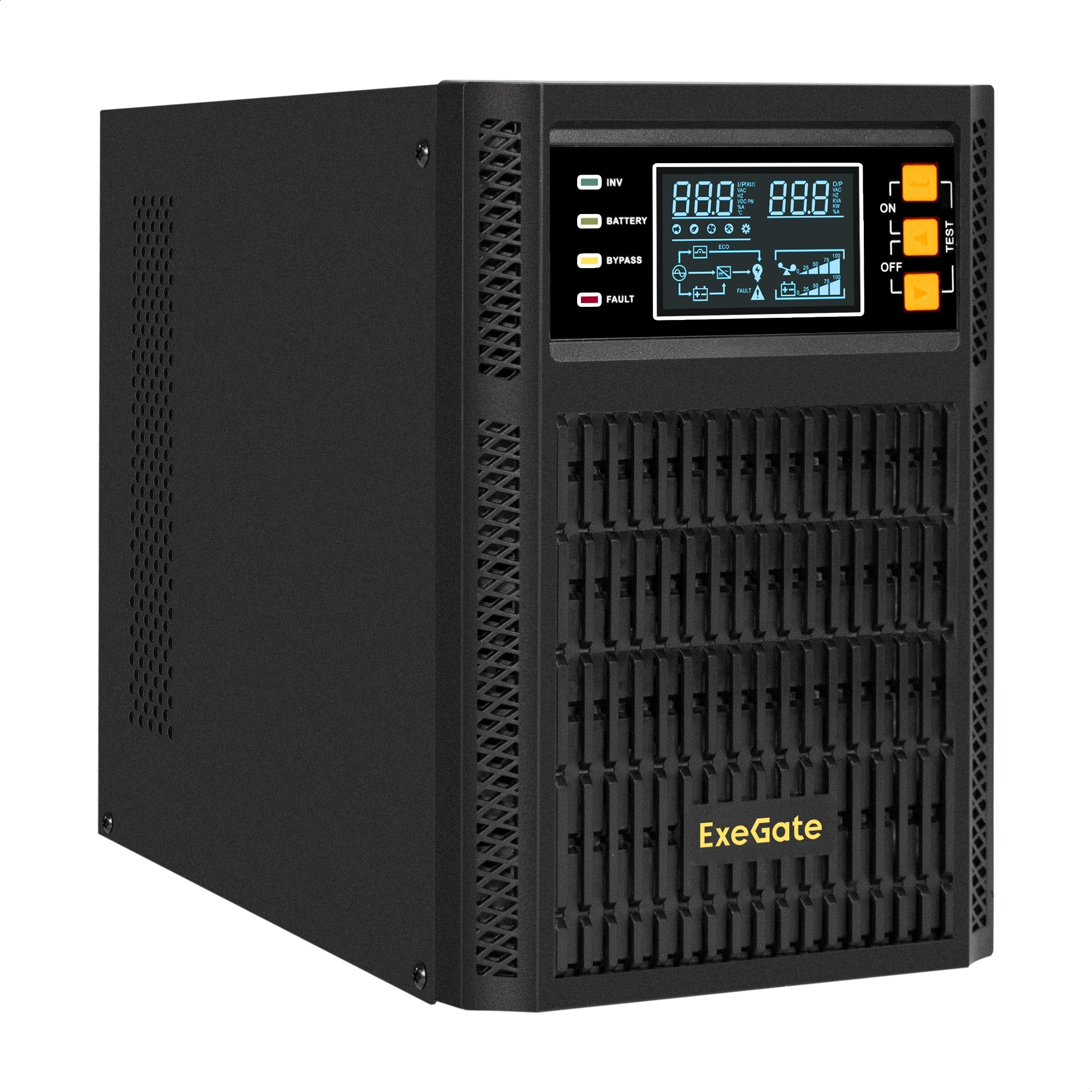 ИБП On-line ExeGate PowerExpert TL-2000.LCD.AVR.3SH.USB.RS232.SNMP (2000VA/2000W, On-Line, PF=1, LCD, 3*Schuko, RS232, USB, SNMP-slot, батарея 12V 7.2Ah - 4шт, Tower, металлический корпус, Black)