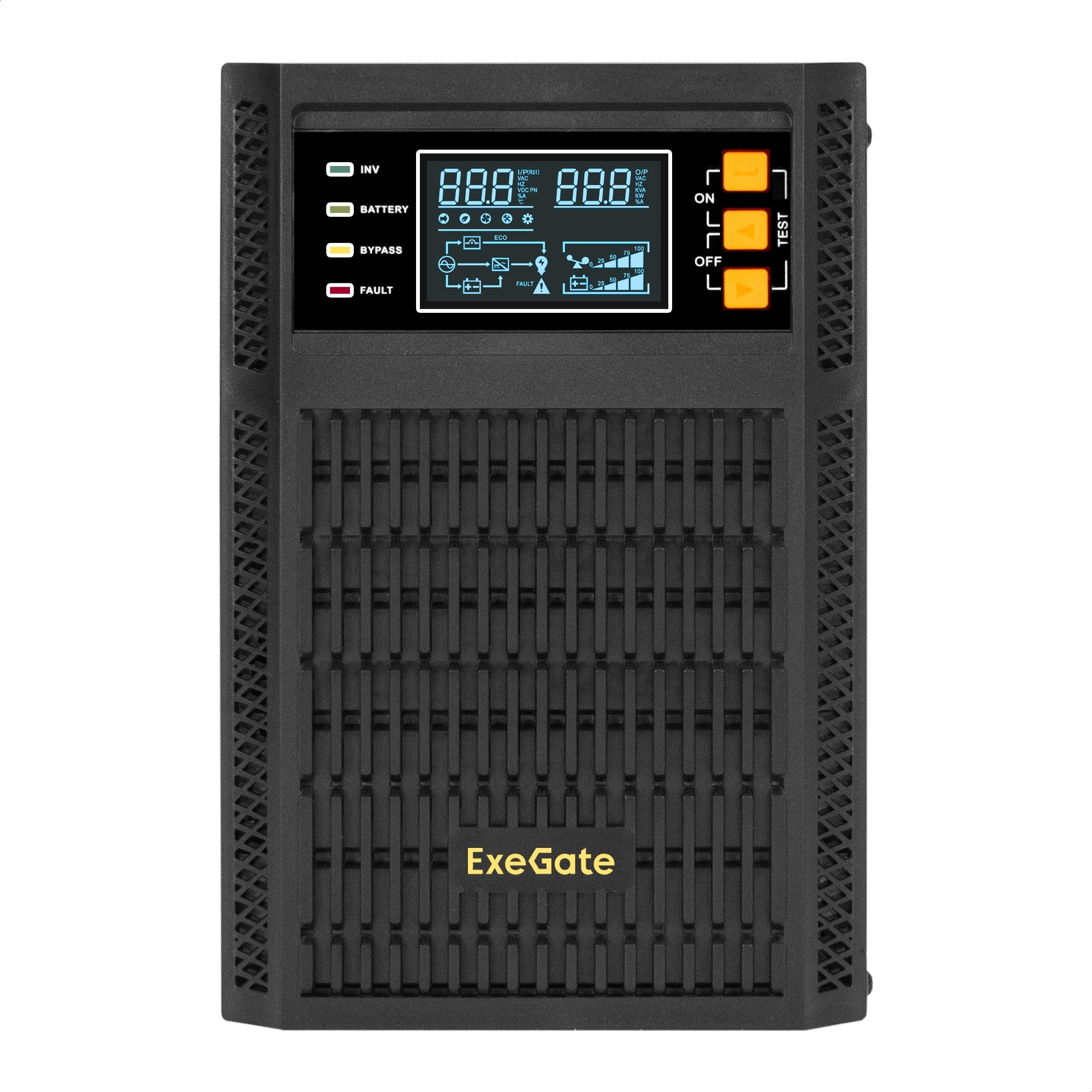 ИБП On-line ExeGate PowerExpert TL-2000.LCD.AVR.3SH.USB.RS232.SNMP (2000VA/2000W, On-Line, PF=1, LCD, 3*Schuko, RS232, USB, SNMP-slot, батарея 12V 7.2Ah - 4шт, Tower, металлический корпус, Black)