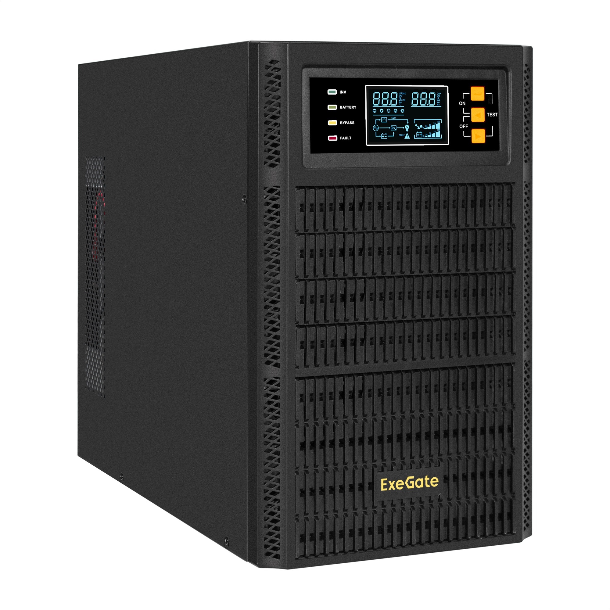 ИБП On-line ExeGate PowerExpert TL-3000.72V.LCD.AVR.3SH.USB.RS232.SNMP (3000VA/3000W, On-Line, PF=1, LCD, 3*Schuko, RS232, USB, SNMP-slot, батарея 12V 7.2Ah - 6шт, возможность подключения до 4 внешних батарейных блоков 72В, Tower, металлический