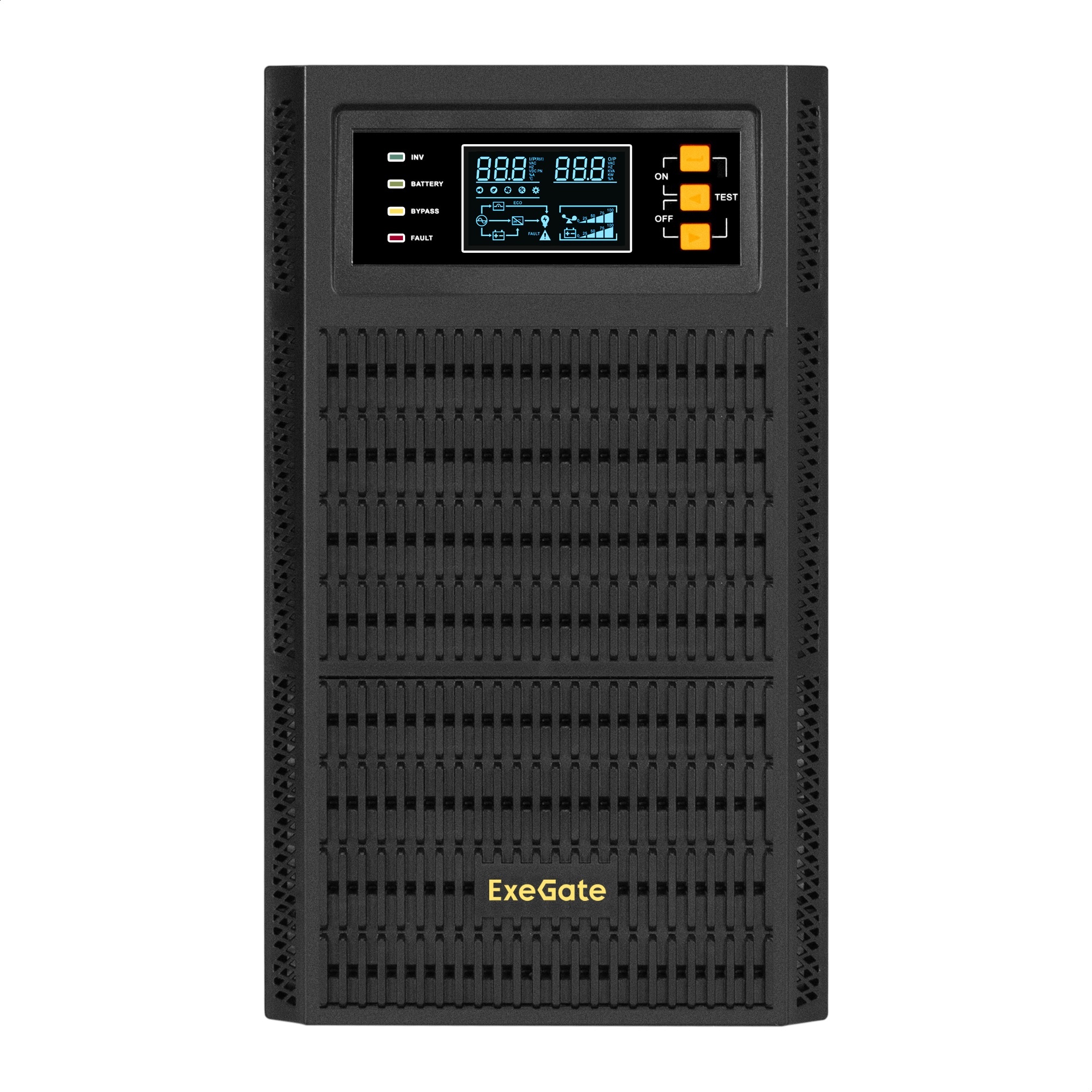 ИБП On-line ExeGate PowerExpert TL-3000.72V.LCD.AVR.3SH.USB.RS232.SNMP (3000VA/3000W, On-Line, PF=1, LCD, 3*Schuko, RS232, USB, SNMP-slot, батарея 12V 7.2Ah - 6шт, возможность подключения до 4 внешних батарейных блоков 72В, Tower, металлический