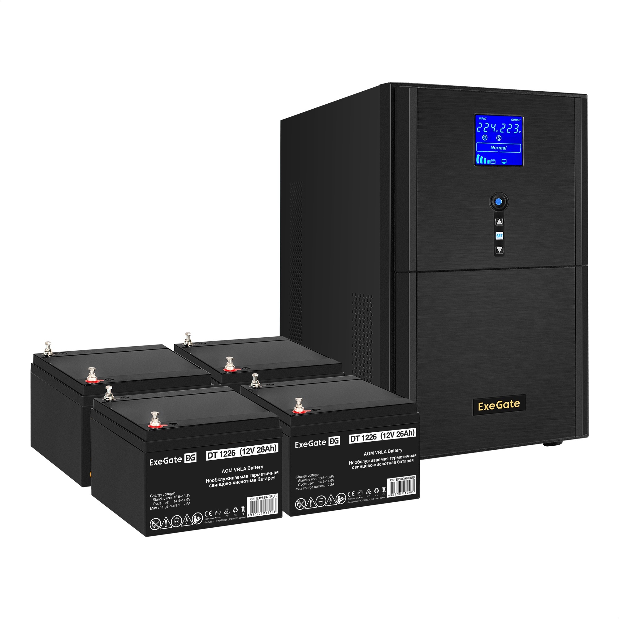 Комплект ИБП ExeGate SineTower SZ-3000.LCD.AVR.3SH.1C13.RJ.USB + Батарея 26Aч, 4 шт. (ИБП  + АКБ , 4шт.)