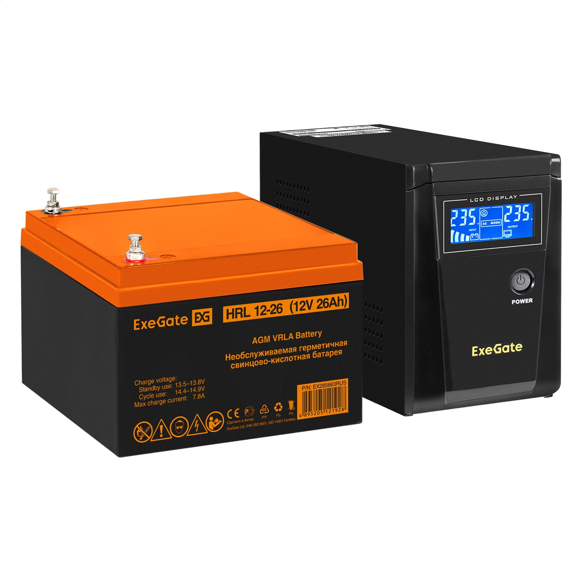 Комплект ИБП ExeGate SineTower SZ-600.LCD.AVR.1SH + Батарея 26Aч, 1 шт. (ИБП  + АКБ , 1шт.)