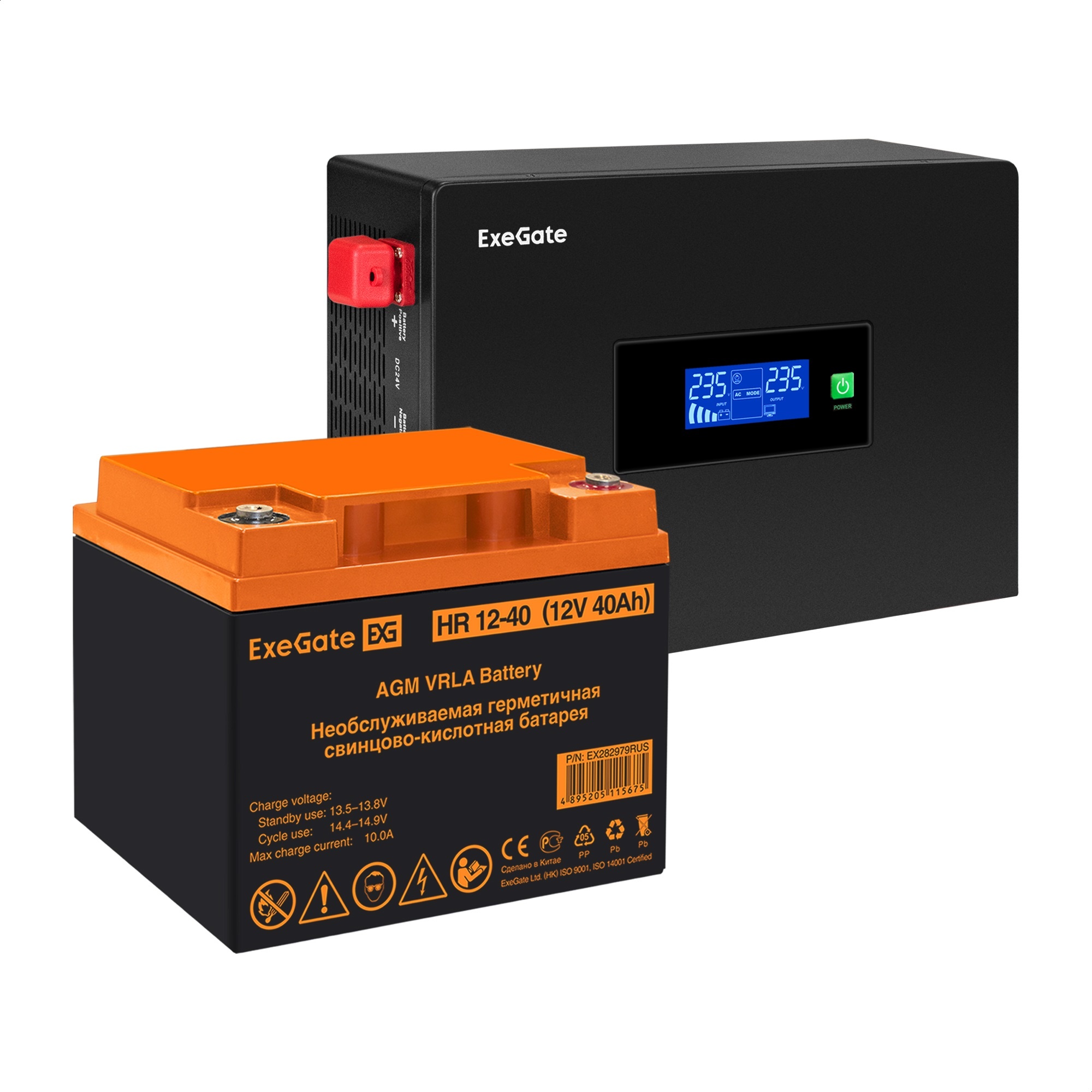 Комплект ИБП ExeGate IdealSine SR-1000.LCD.2SH + Батарея 40Aч, 1 шт. (ИБП  + АКБ , 1шт.)