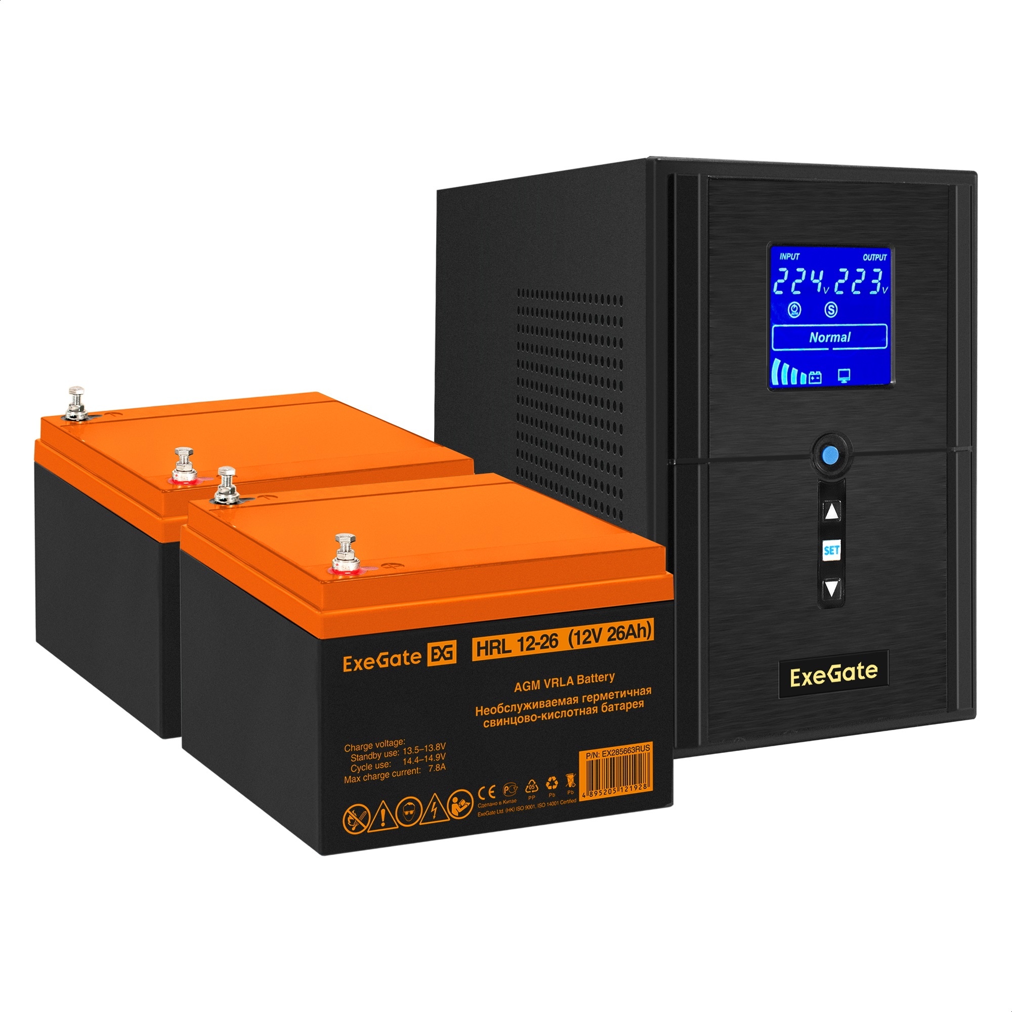 Комплект ИБП ExeGate SineTower SZ-1000.LCD.AVR.2SH.1C13.USB + Батарея 26Aч, 2 шт. (ИБП  + АКБ , 2шт.)