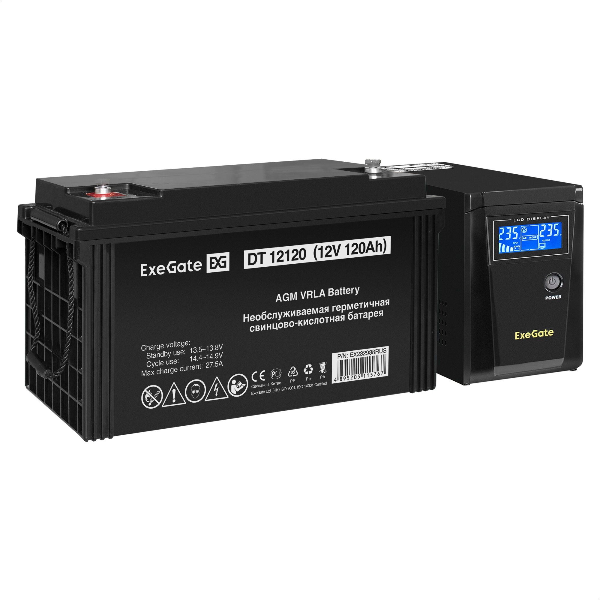 Комплект ИБП ExeGate SineTower SZ-600.LCD.AVR.1SH + Батарея 120Aч, 1 шт. (ИБП  + АКБ , 1шт.)