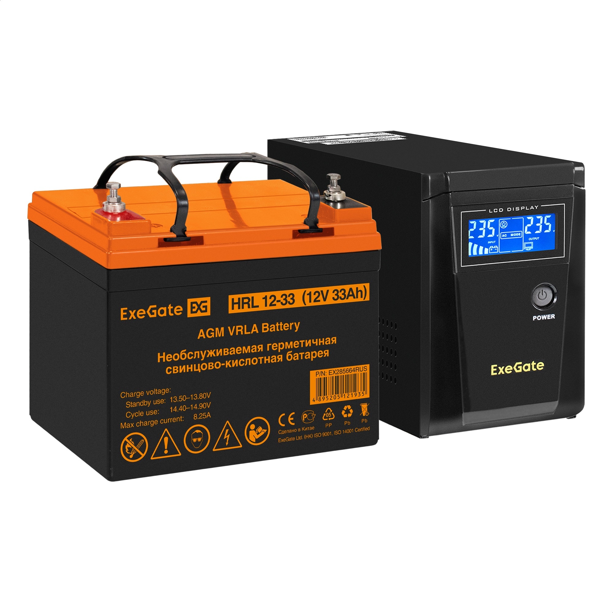 Комплект ИБП ExeGate SineTower SZ-600.LCD.AVR.1SH + Батарея 33Aч, 1 шт. (ИБП  + АКБ , 1шт.)