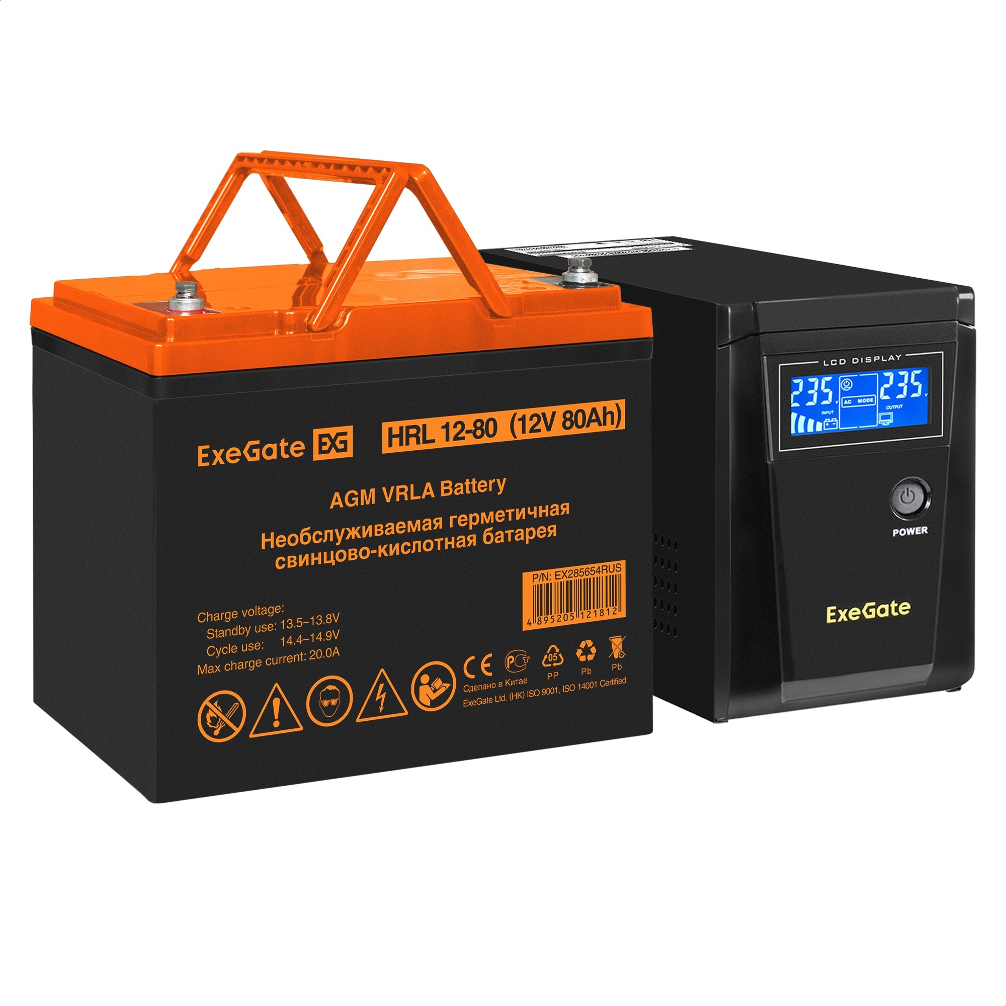 Комплект ИБП ExeGate SineTower SZ-600.LCD.AVR.1SH + Батарея 80Aч, 1 шт. (ИБП  + АКБ , 1шт.)