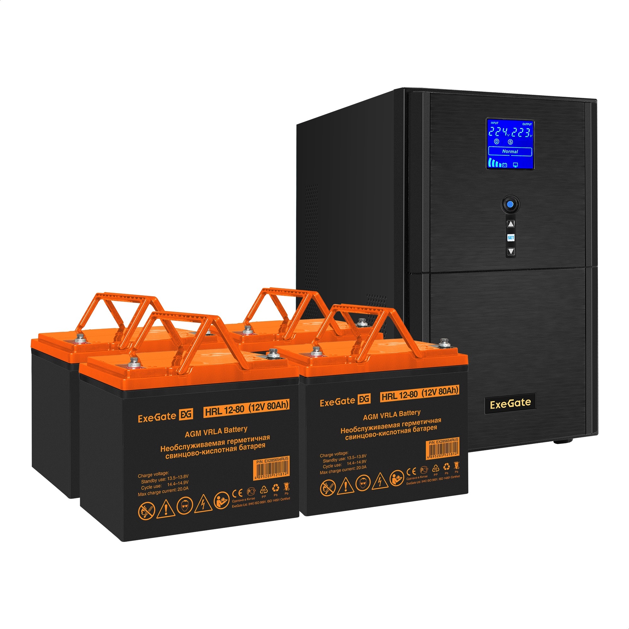 Комплект ИБП ExeGate SineTower SZ-3000.LCD.AVR.3SH.1C13.RJ.USB + Батарея 80Aч, 4 шт. (ИБП  + АКБ , 4шт.)
