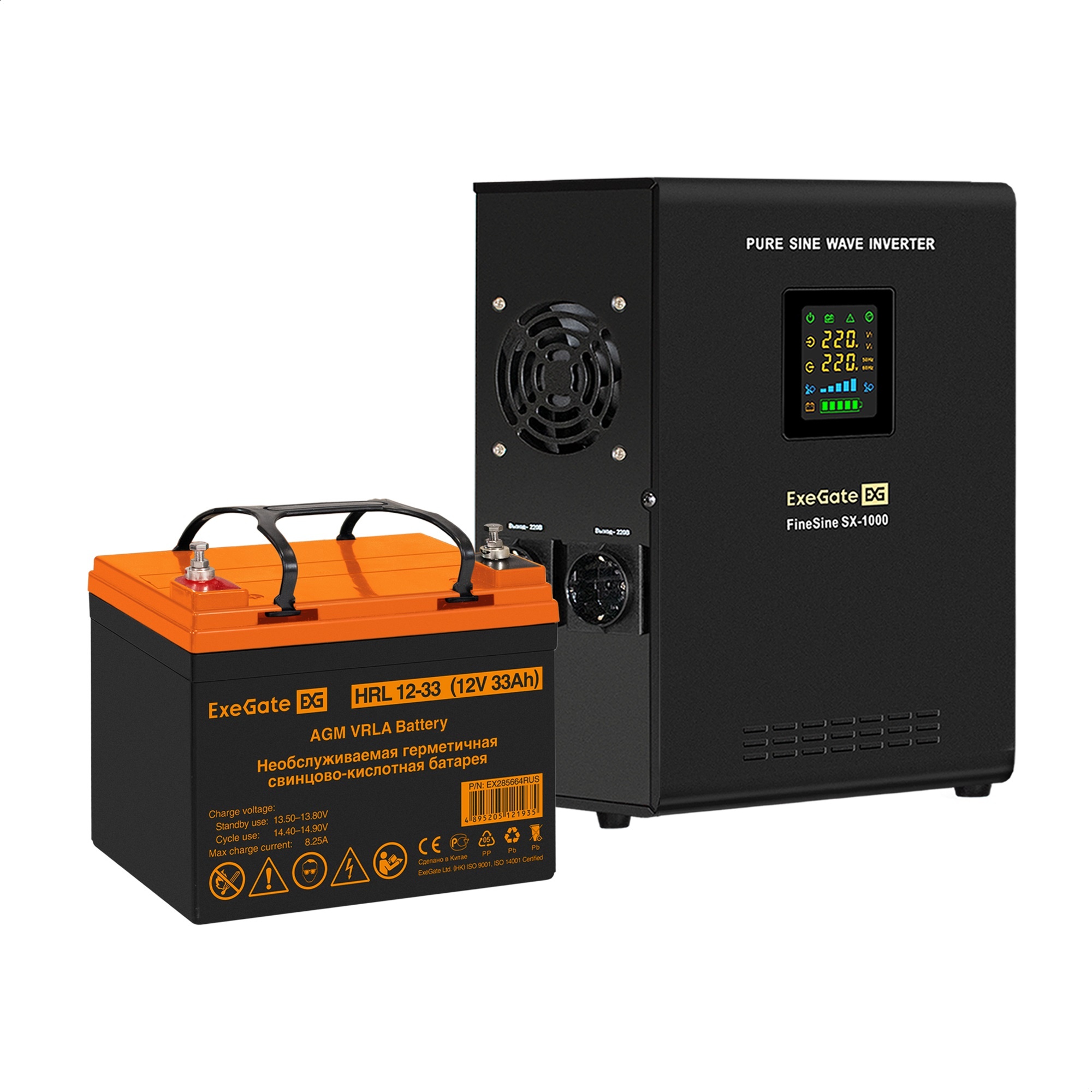 Комплект ИБП ExeGate FineSine SX-1000.LCD.AVR.2SH + Батарея 33Aч, 1 шт. (ИБП  + АКБ , 1шт.)