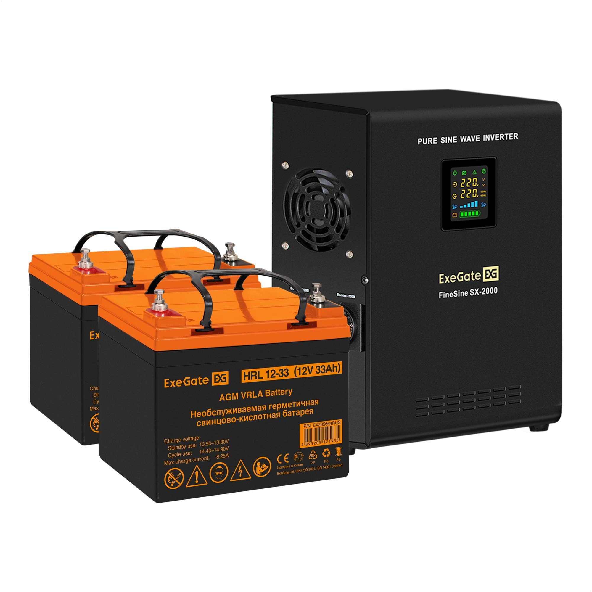 Комплект ИБП ExeGate FineSine SX-2000.LCD.AVR.2SH + Батарея 33Aч, 2 шт. (ИБП  + АКБ , 2шт.)