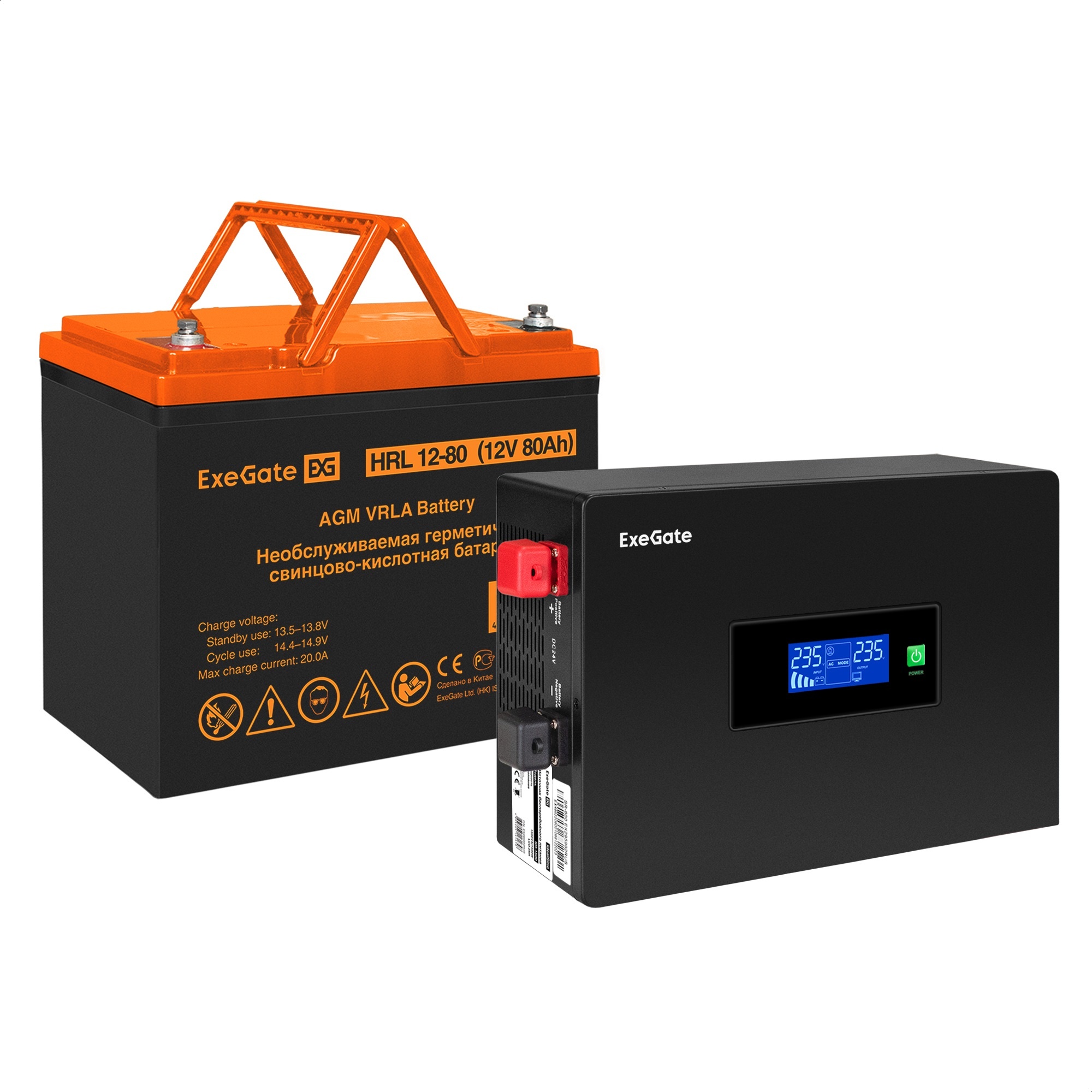 Комплект ИБП ExeGate IdealSine SR-600.LCD.2SH + Батарея 80Aч, 1 шт. (ИБП  + АКБ , 1шт.)