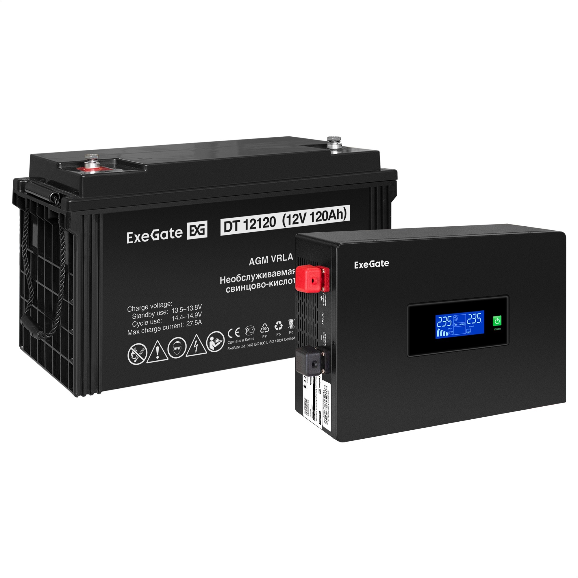 Комплект ИБП ExeGate IdealSine SR-1000.LCD.2SH + Батарея 120Aч, 1 шт. (ИБП  + АКБ , 1шт.)