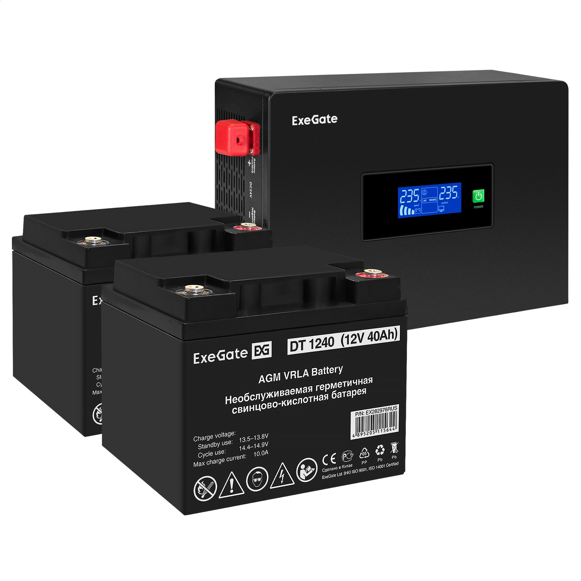 Комплект ИБП ExeGate IdealSine SR-1500.LCD.2SH + Батарея 40Aч, 2 шт. (ИБП  + АКБ , 2шт.)