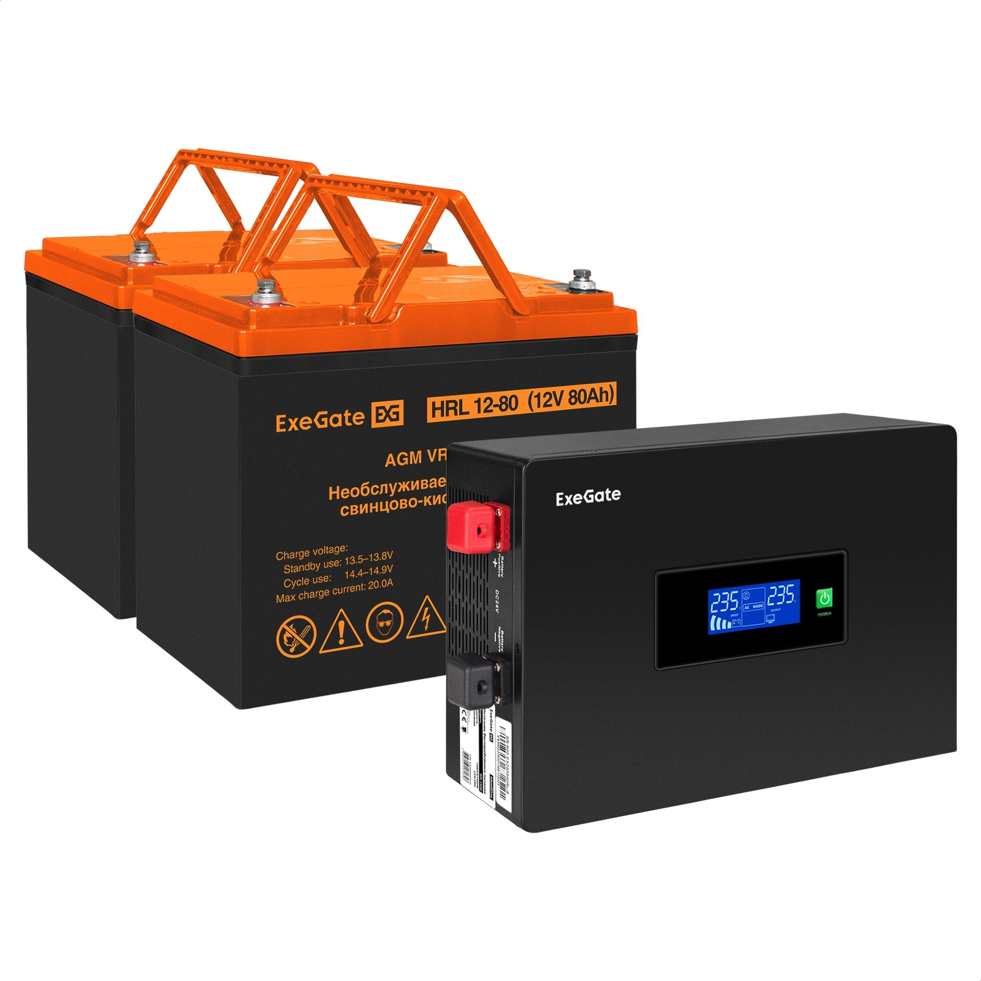 Комплект ИБП ExeGate IdealSine SR-1500.LCD.2SH + Батарея 80Aч, 2 шт. (ИБП  + АКБ , 2шт.)