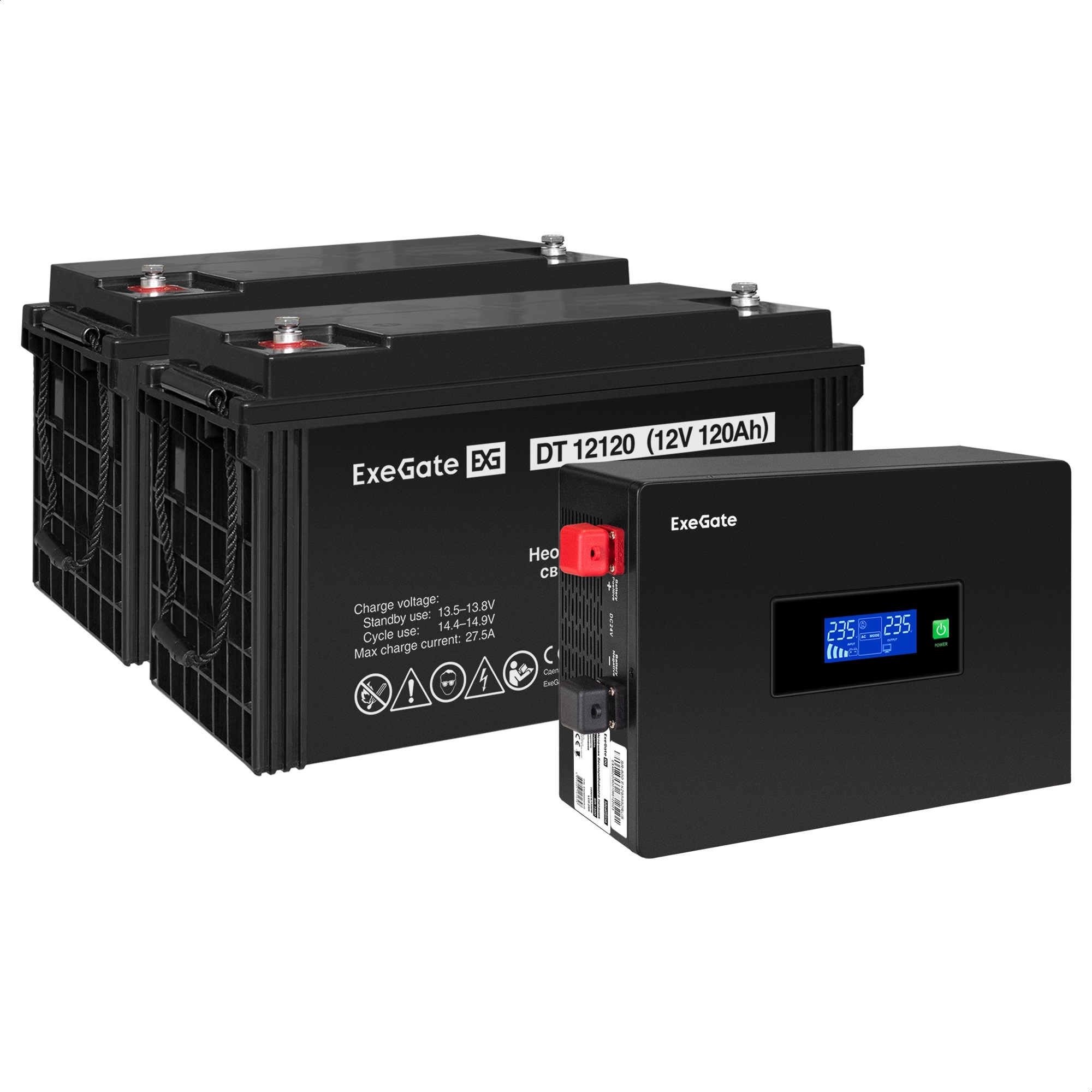 Комплект ИБП ExeGate IdealSine SR-1500.LCD.2SH + Батарея 120Aч, 2 шт. (ИБП  + АКБ , 2шт.)