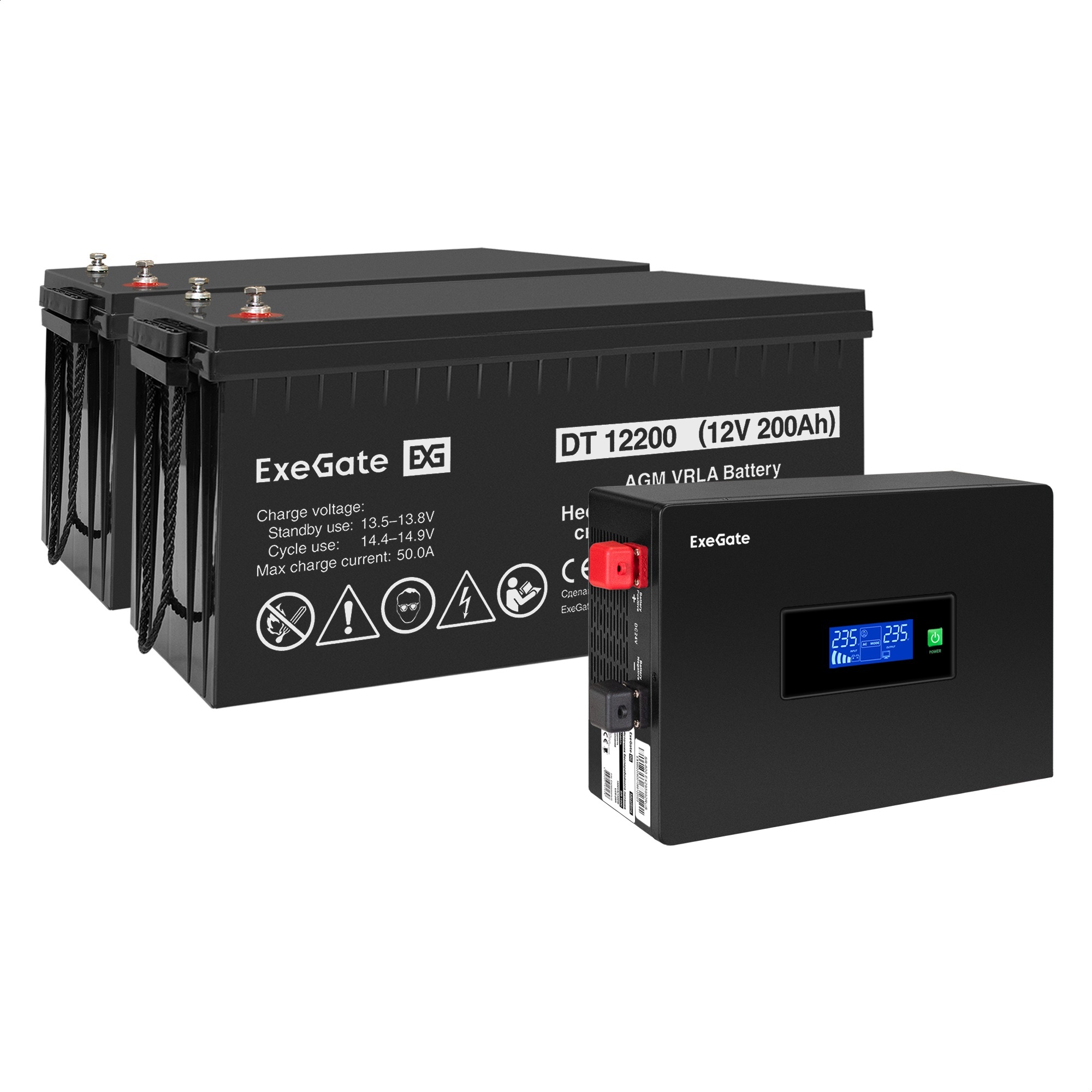 Комплект ИБП ExeGate IdealSine SR-1500.LCD.2SH + Батарея 200Aч, 2 шт. (ИБП  + АКБ , 2шт.)