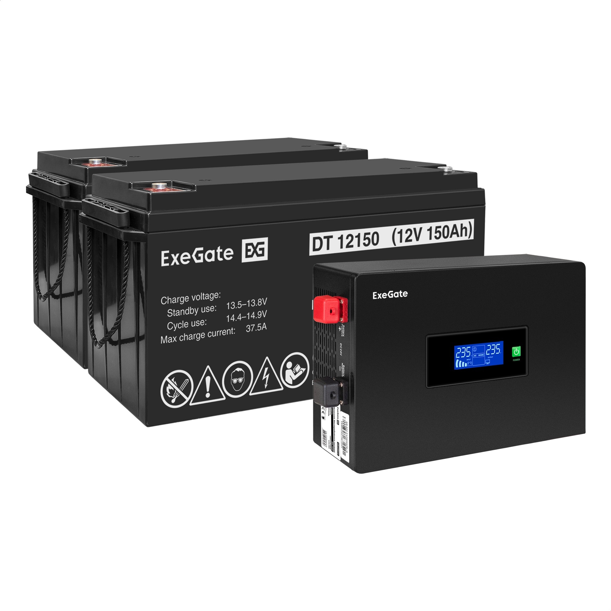 Комплект ИБП ExeGate IdealSine SR-1500.LCD.2SH + Батарея 150Aч, 2 шт. (ИБП  + АКБ , 2шт.)