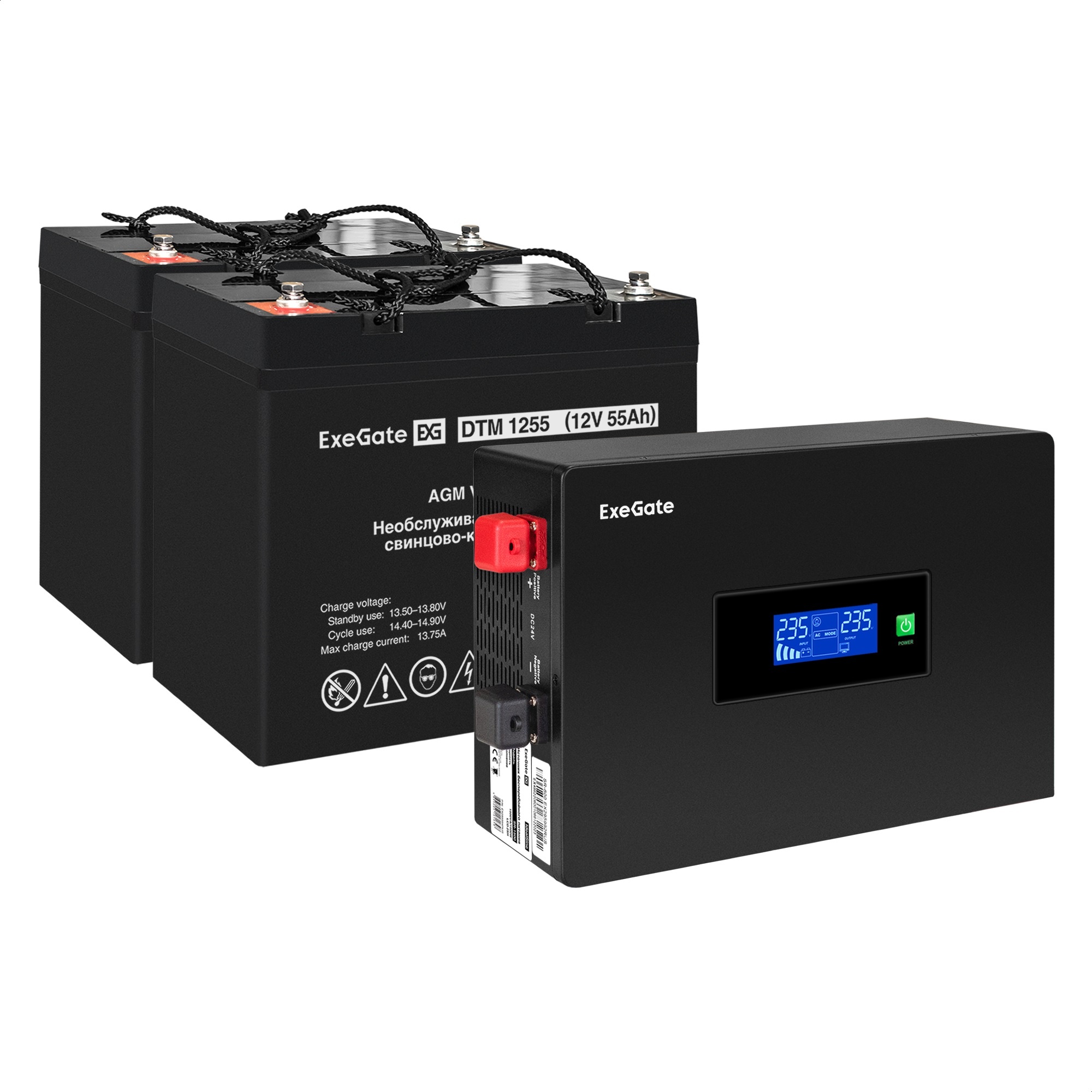 Комплект ИБП ExeGate IdealSine SR-1500.LCD.2SH + Батарея 55Aч, 2 шт. (ИБП  + АКБ , 2шт.)