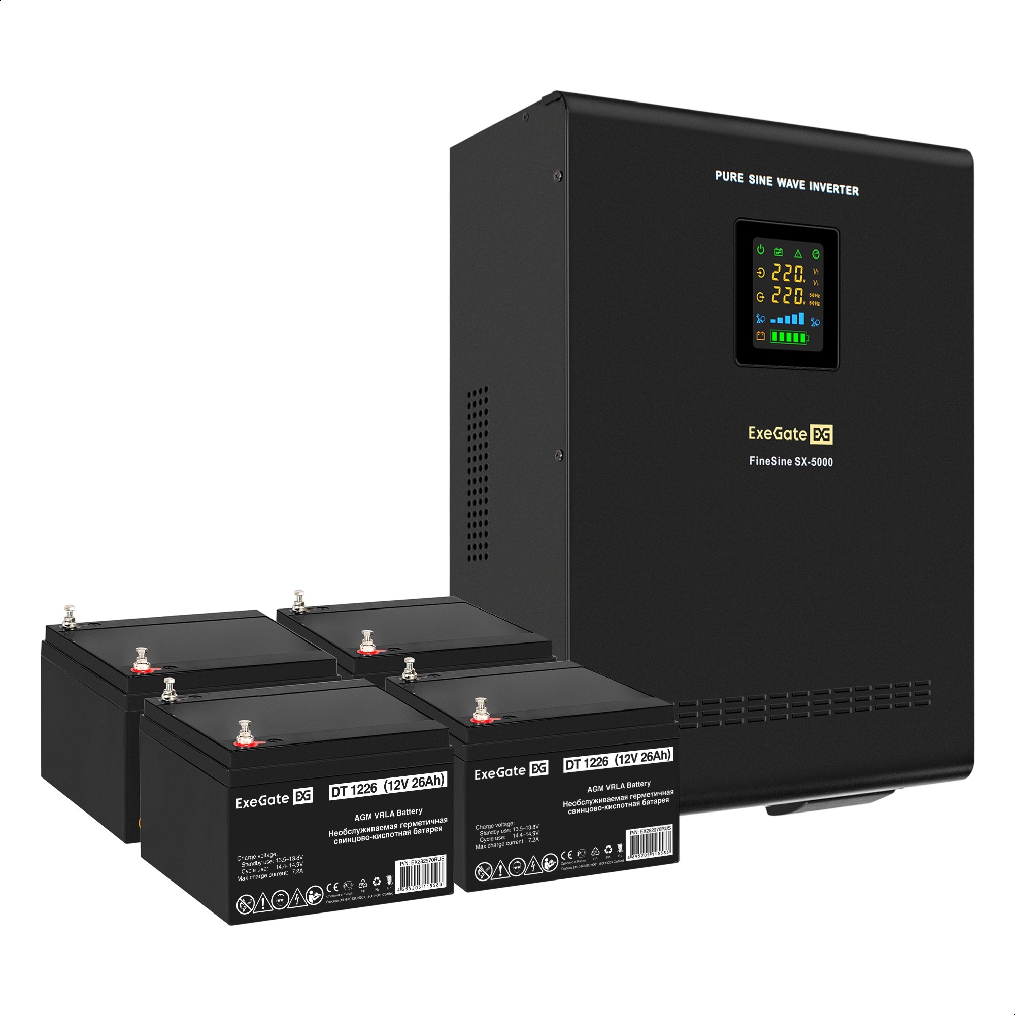 Комплект ИБП ExeGate FineSine SX-5000.LCD.AVR.2SH.T + Батарея 26Aч, 4 шт. (ИБП  + АКБ , 4шт.)