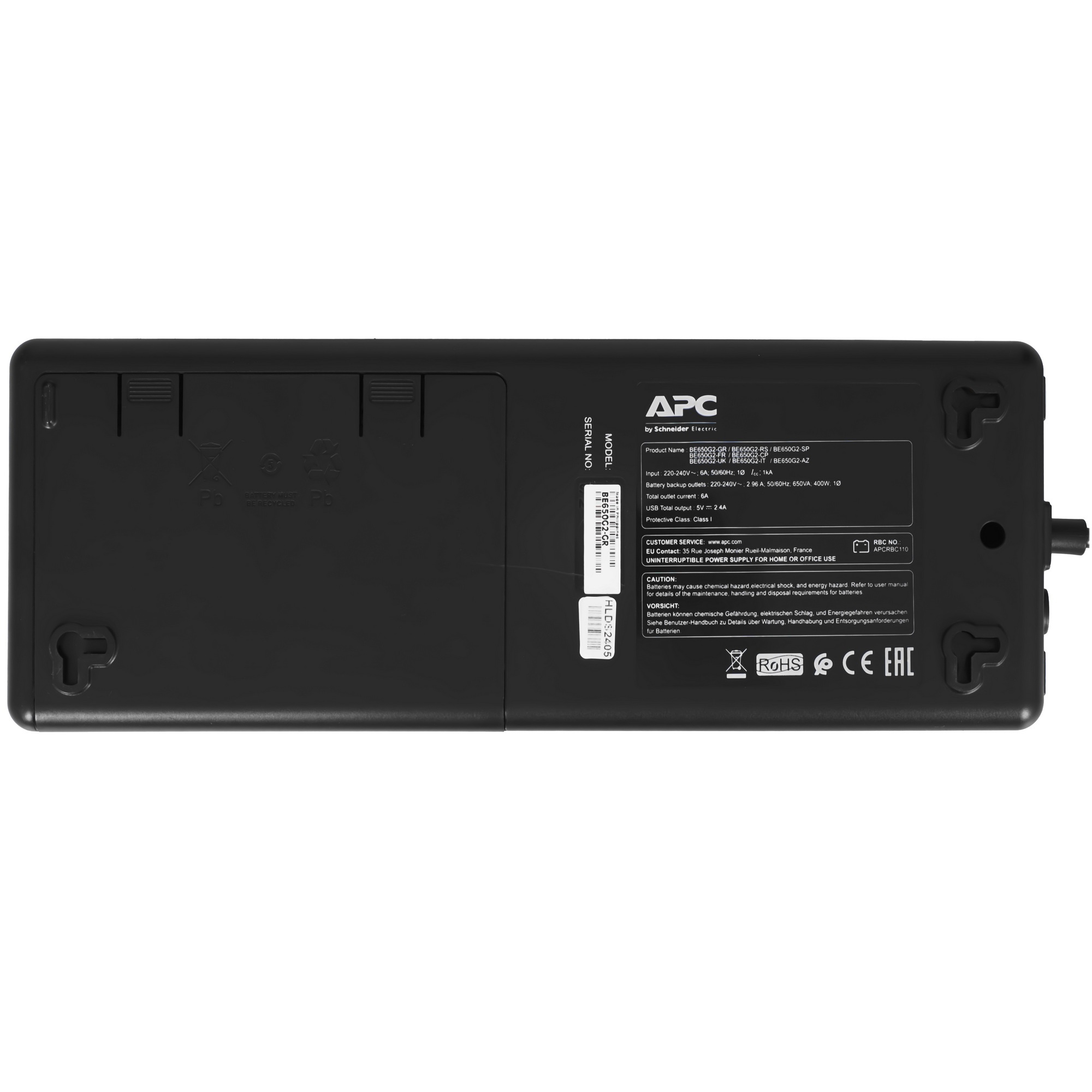 Источник бесперебойного питания APC Back-UPS ES 650VA/400W, 230V, 8 Schuko (2 Surge & 6 batt.), USB, USB charge(type A), Data/DSL protection,(BE650G2-RS analogue), 1 year warranty