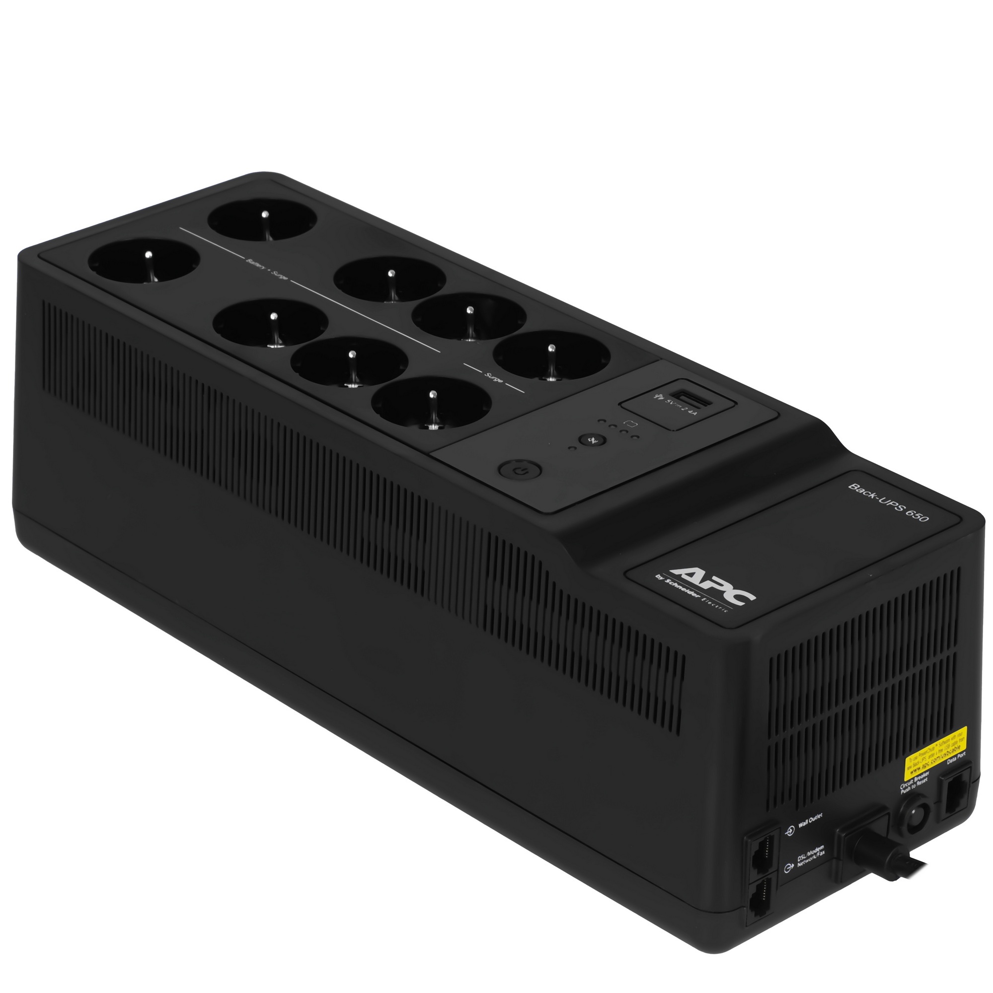 Источник бесперебойного питания APC Back-UPS ES 650VA/400W, 230V, 8 Schuko (2 Surge & 6 batt.), USB, USB charge(type A), Data/DSL protection,(BE650G2-RS analogue), 1 year warranty