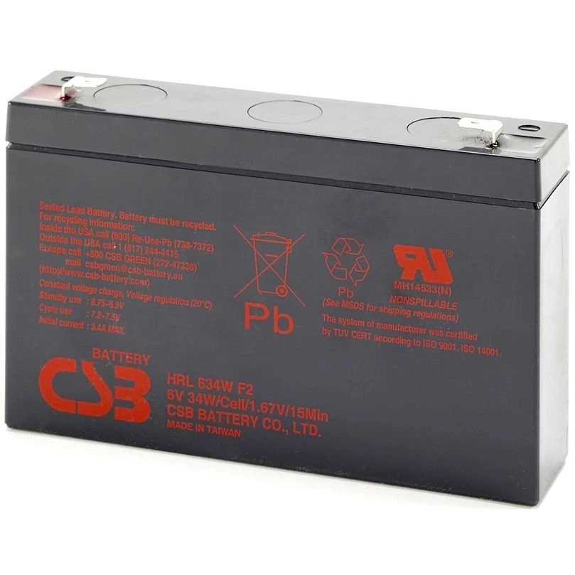 Аккумулятор 6V 9Ah CSB HRL634W (HRL634WF2FR) клеммы F2  , огнеупорные