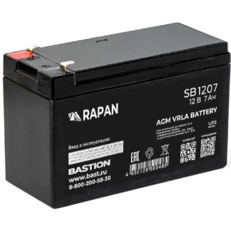 Аккумуляторная батарея Бастион RAPAN SB 1207 АКБ свинцово-кислотная тип AGM 12V 7Ач I зар.2,1А, ноже